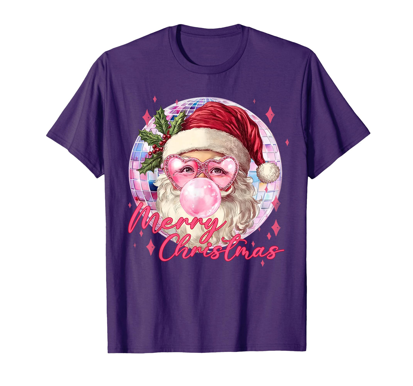 Disco Christmas Retro Groovy Santa Claus Merry Bright Women T-Shirt