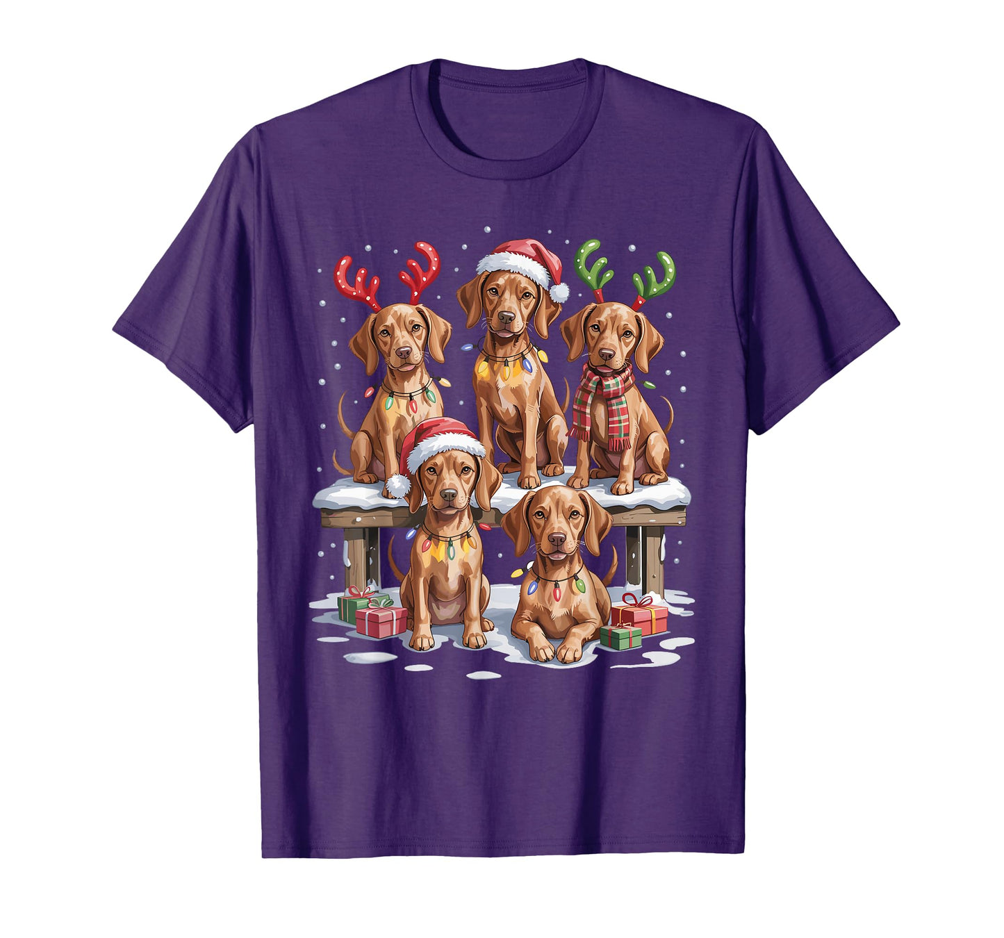 Cute Vizsla Christmas Puppies Dog Lovers Funny Holiday T-Shirt