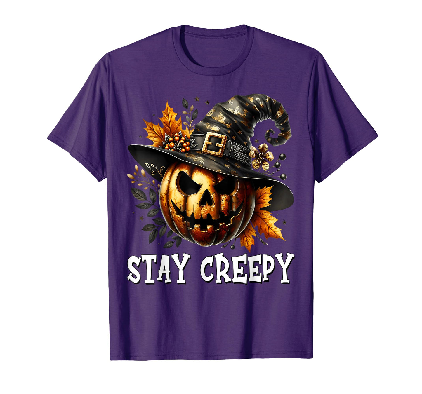 Stay Creepy Halloween Pumpkin Witch Hat for Spooky Season T-Shirt