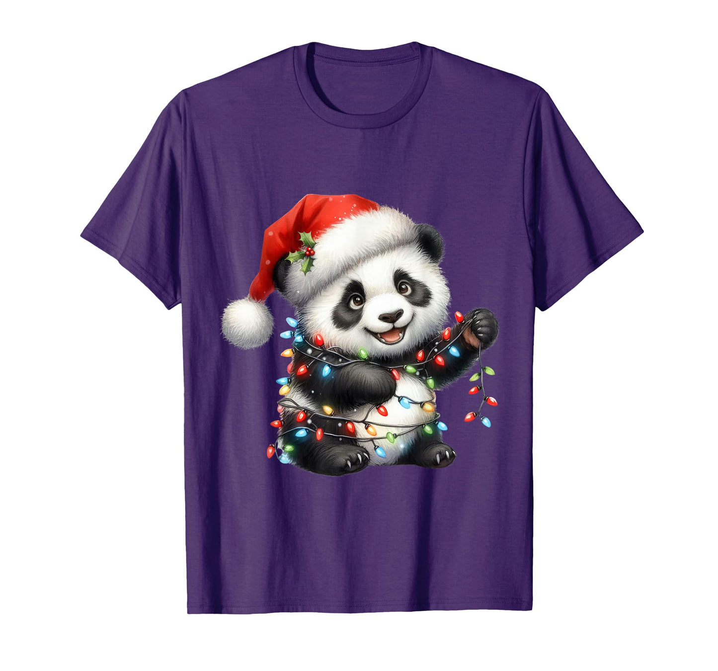 Panda Christmas Lights Funny Santa Hat Merry Xmas T-Shirt