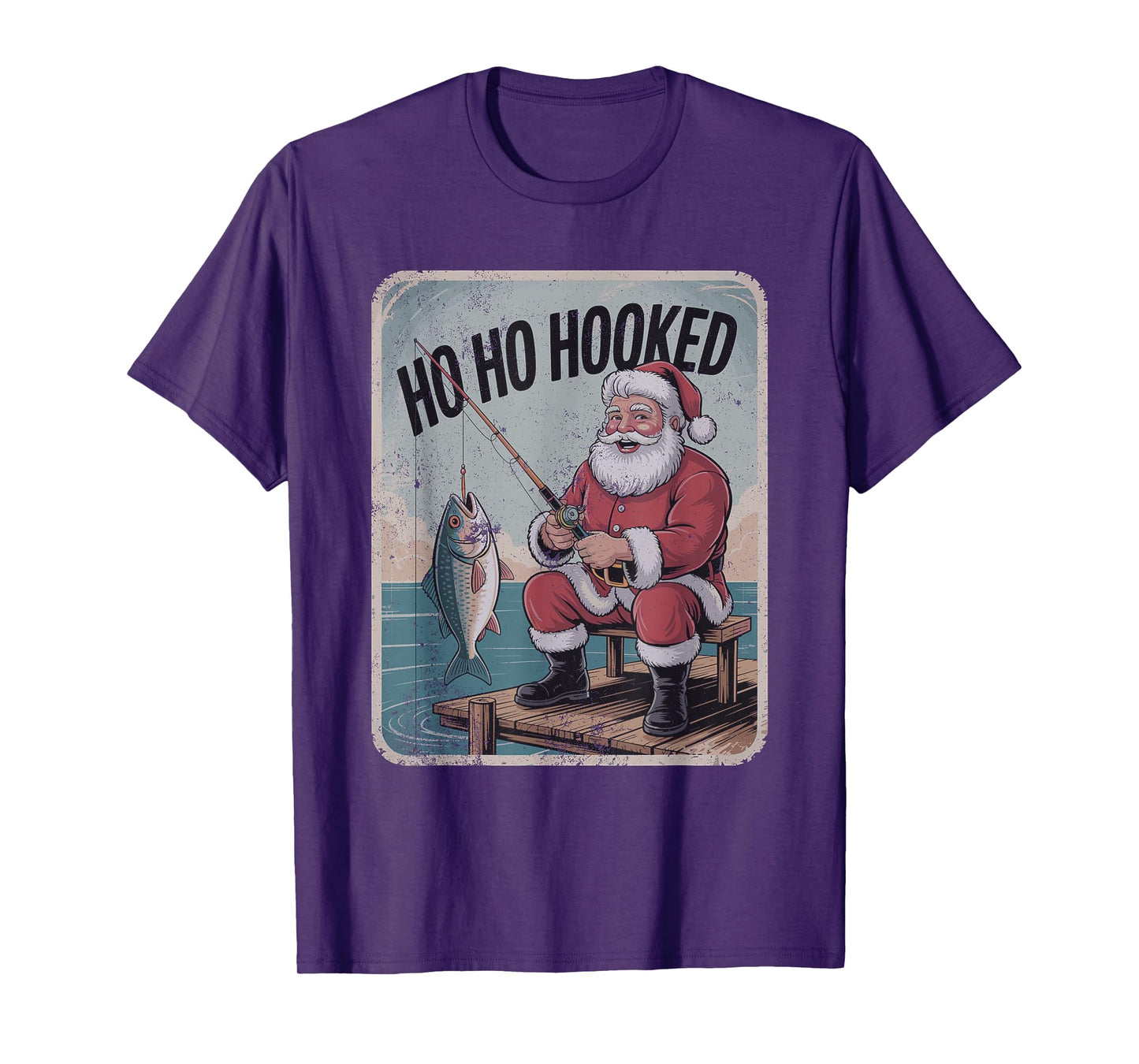 Vintage Santa Fishing Retro Christmas Holiday Sports T-Shirt