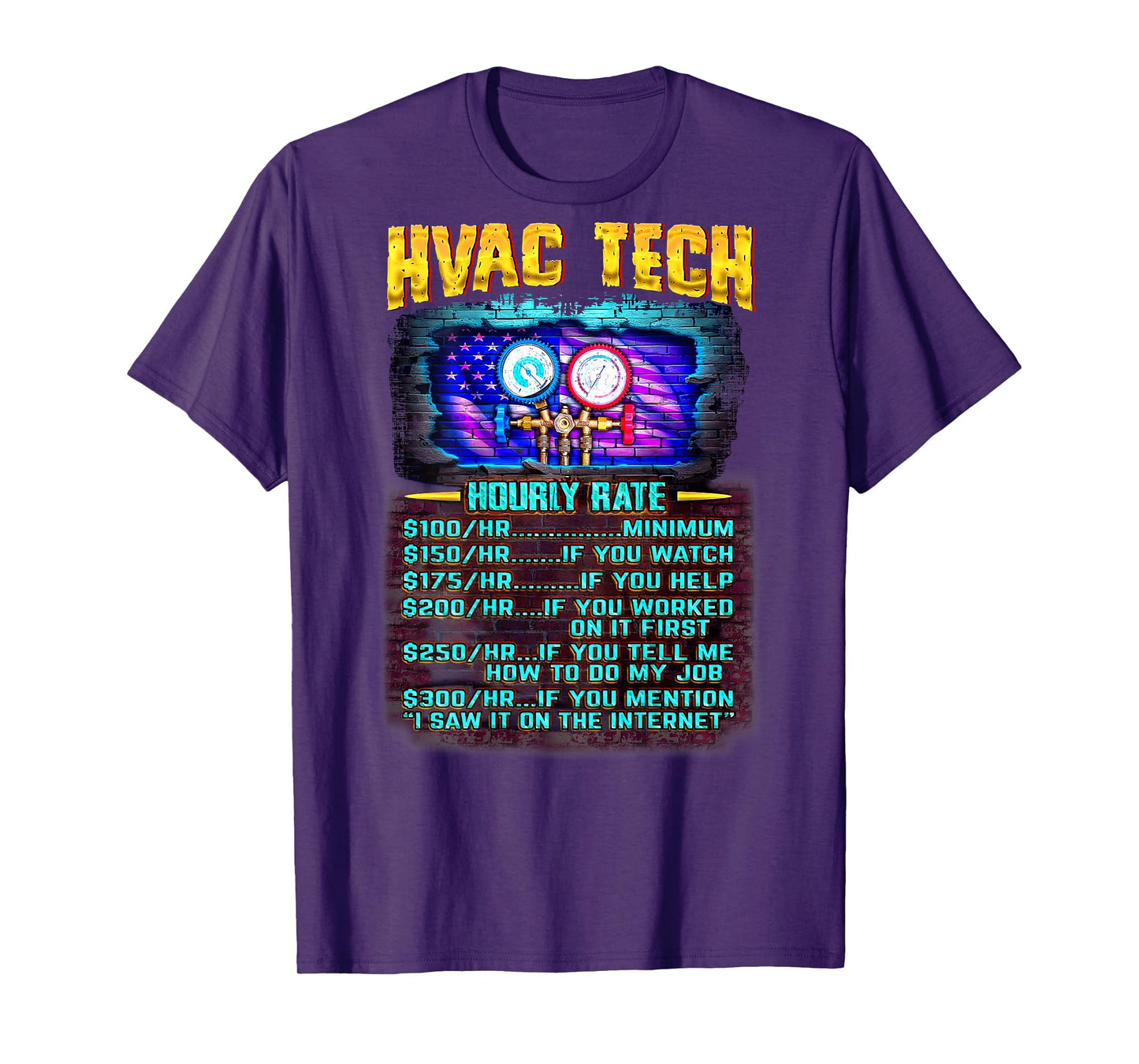Funny HVAC Technician hourly rate T-Shirt - Adults, Unisex, Short Sleeve, Black, X-Small, Classic Fit, Polyester 100%, Vintage Modern Blend, HVAC Technicians, HVAC Enthusiasts, Fun-loving Adults