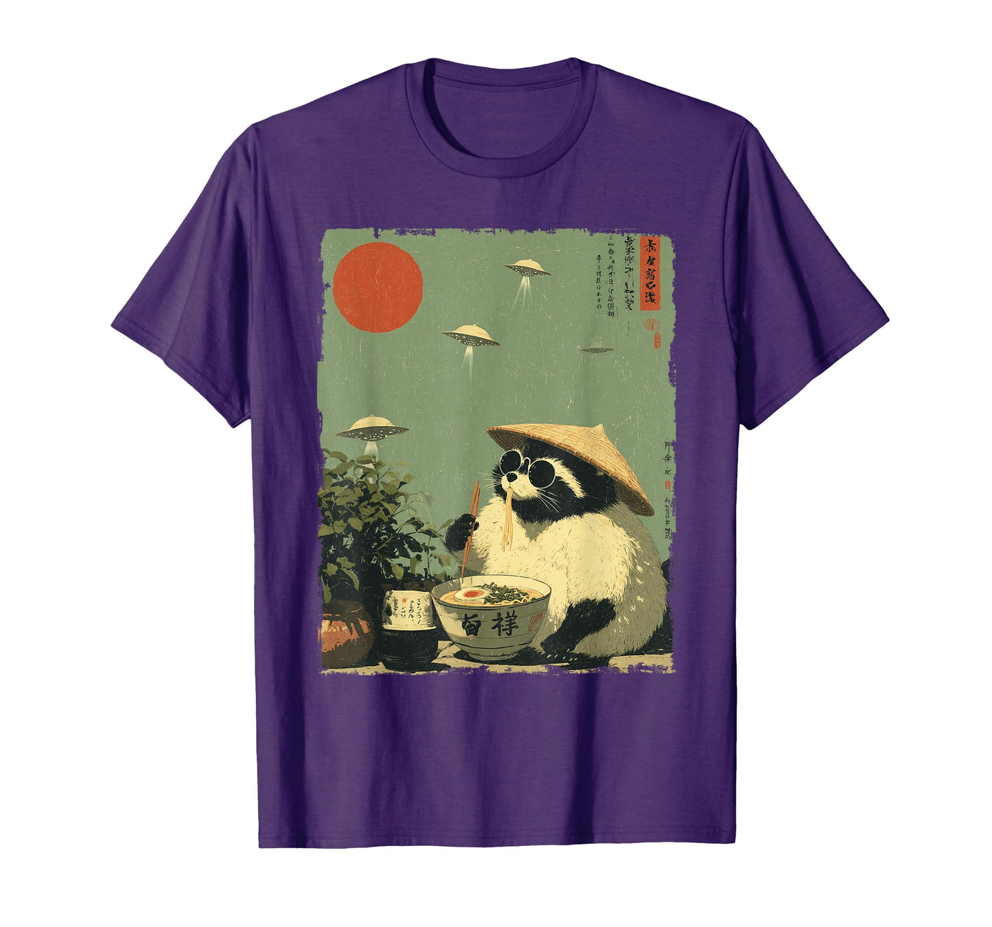 Vintage Retro Japanese Raccoon Ramen Alien Funny Racoon T-Shirt