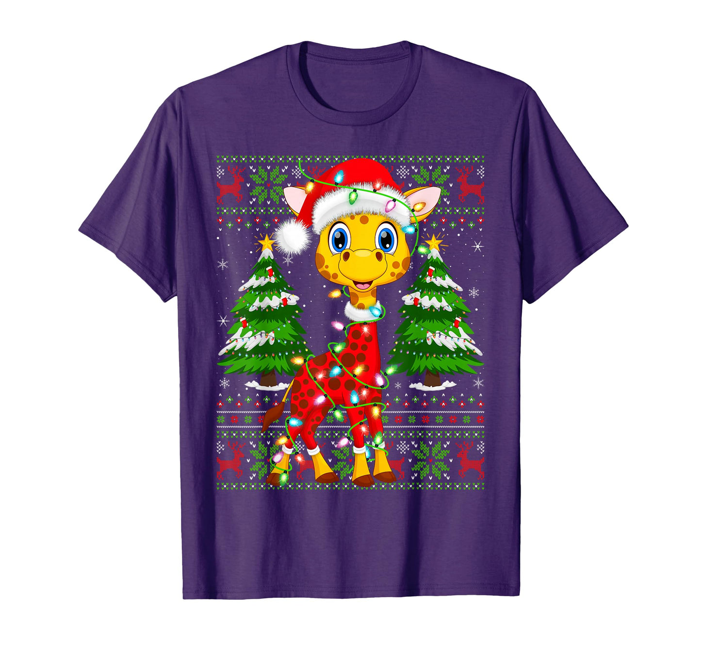 Giraffe Christmas Lights Santa Costume Ugly Xmas Sweaters T-Shirt