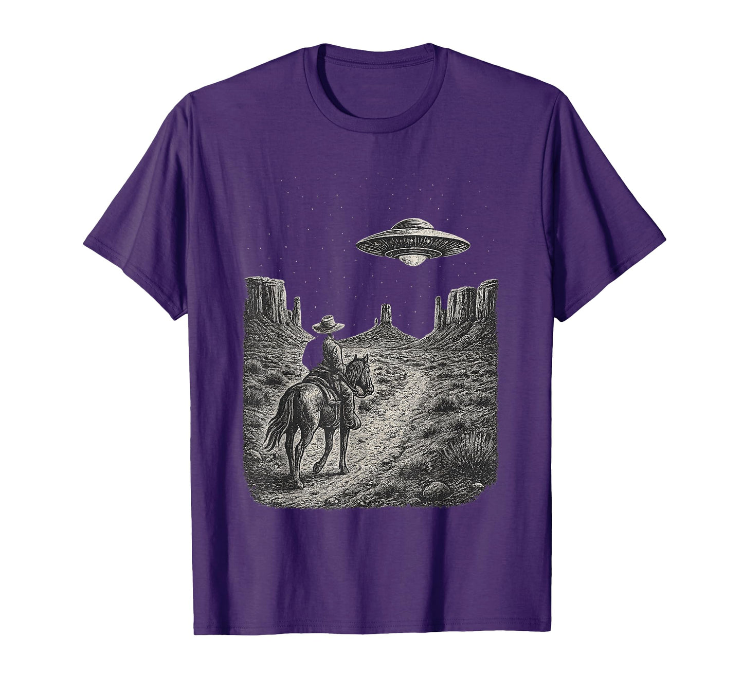 Vintage Western UFO Cowboy Alien Encounter Retro Country T-Shirt