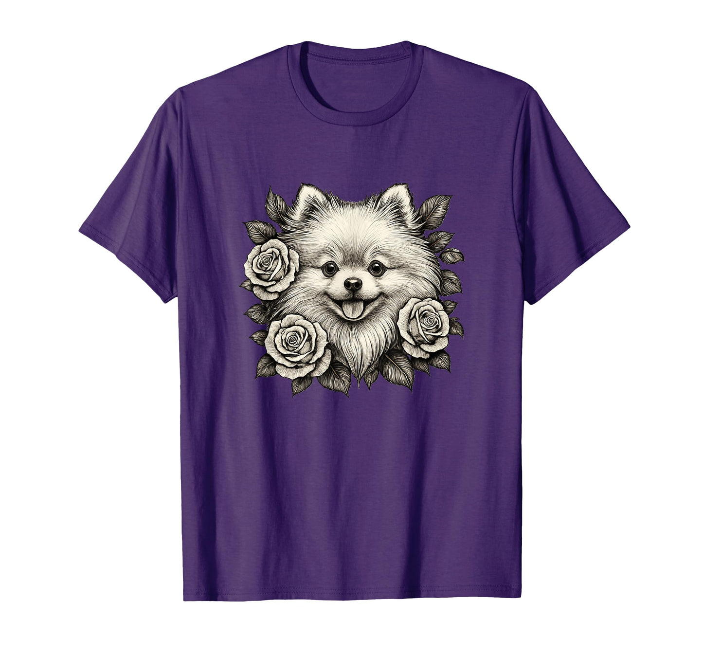 Pomeranian Vintage Roses Retro Tattoo T-Shirt