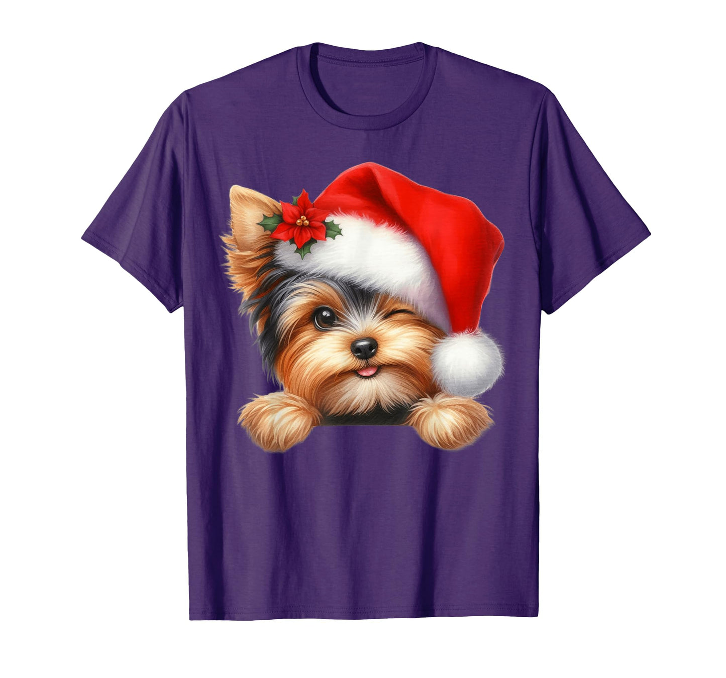 Yorkie Yorkshire Terrier Dog Christmas Santa Hat Dog Mom Dad T-Shirt