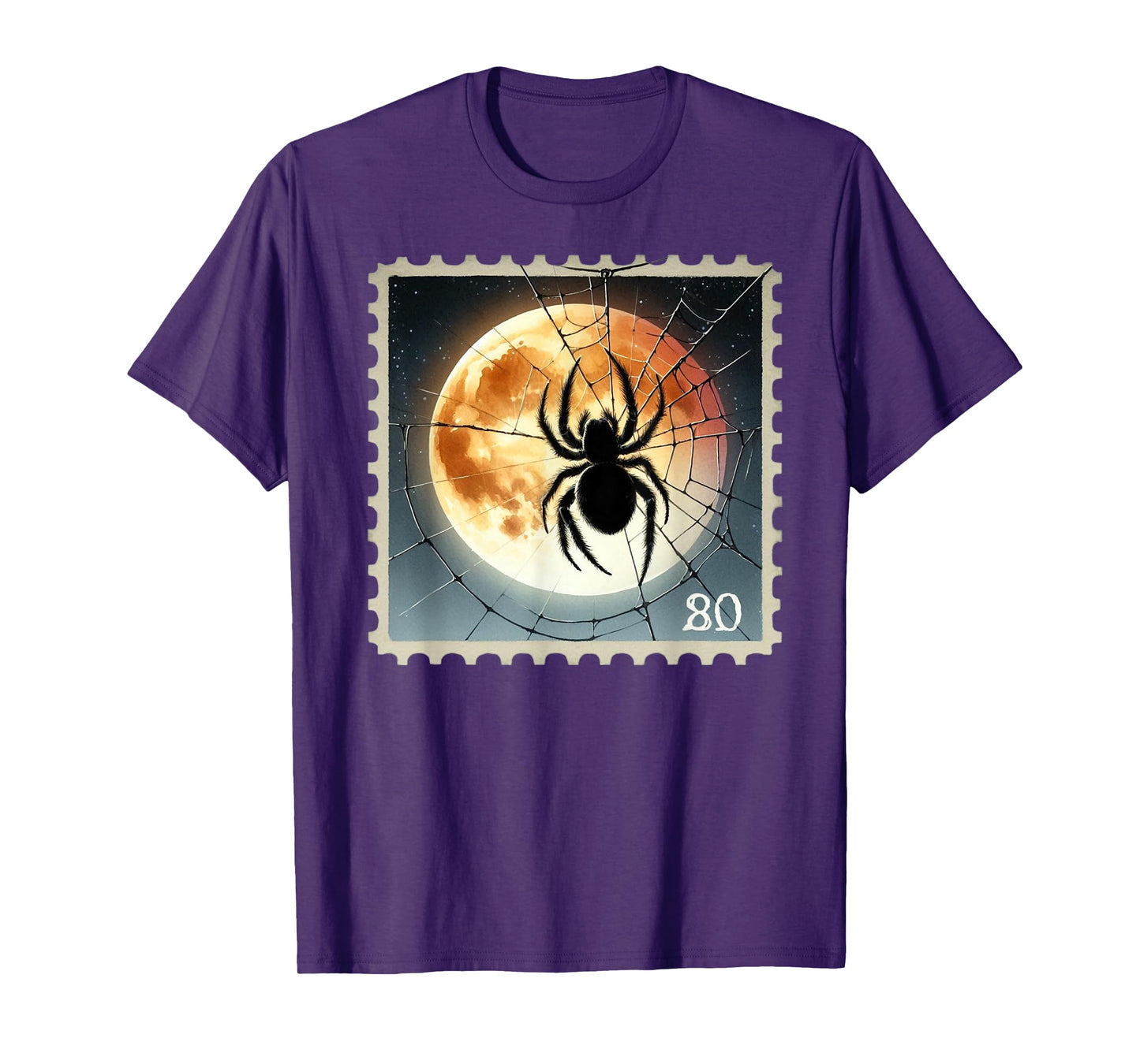 Spider Silhouette Full Moon Halloween Postage Stamp T-Shirt