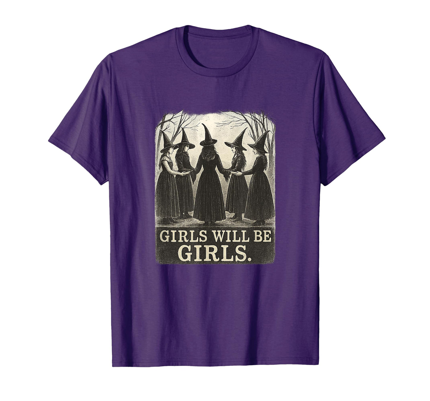 Vintage Witches Circle Girls Will Be Girls Halloween Witchy T-Shirt