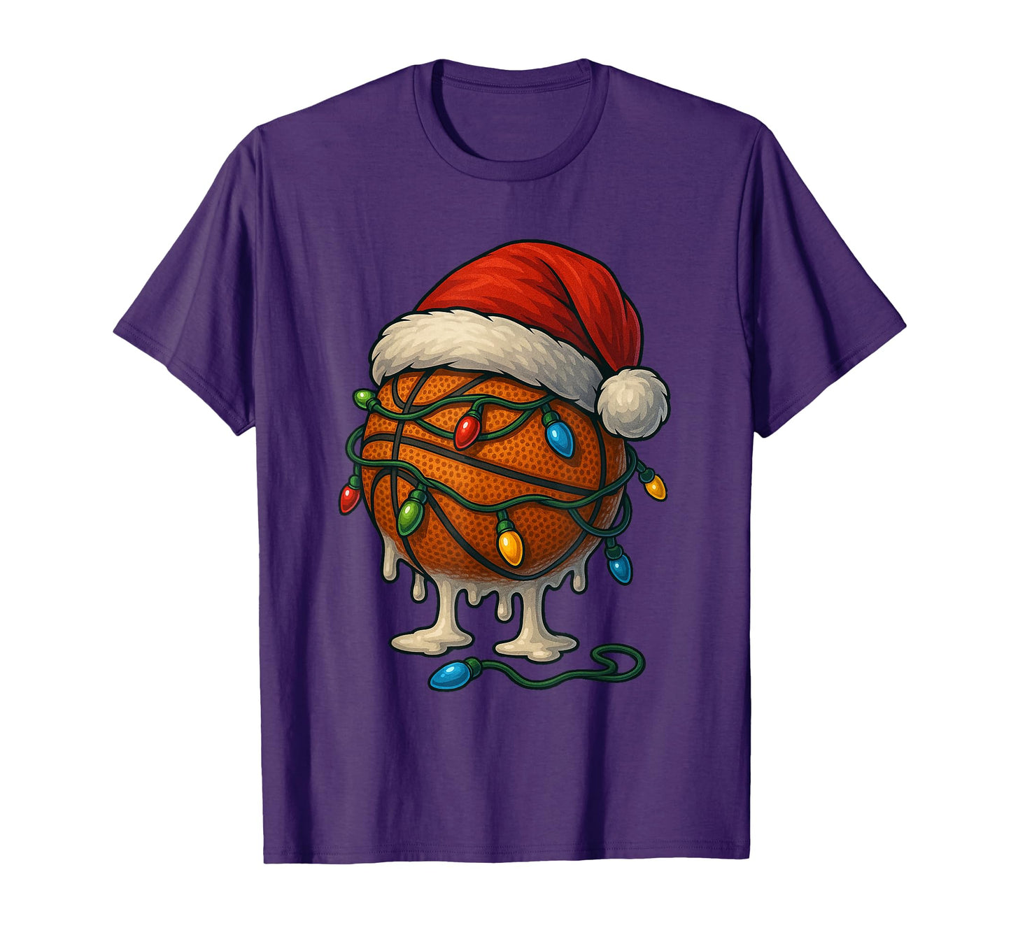 Basketball Christmas Drip Santa Hat Ice Cream Drip T-Shirt