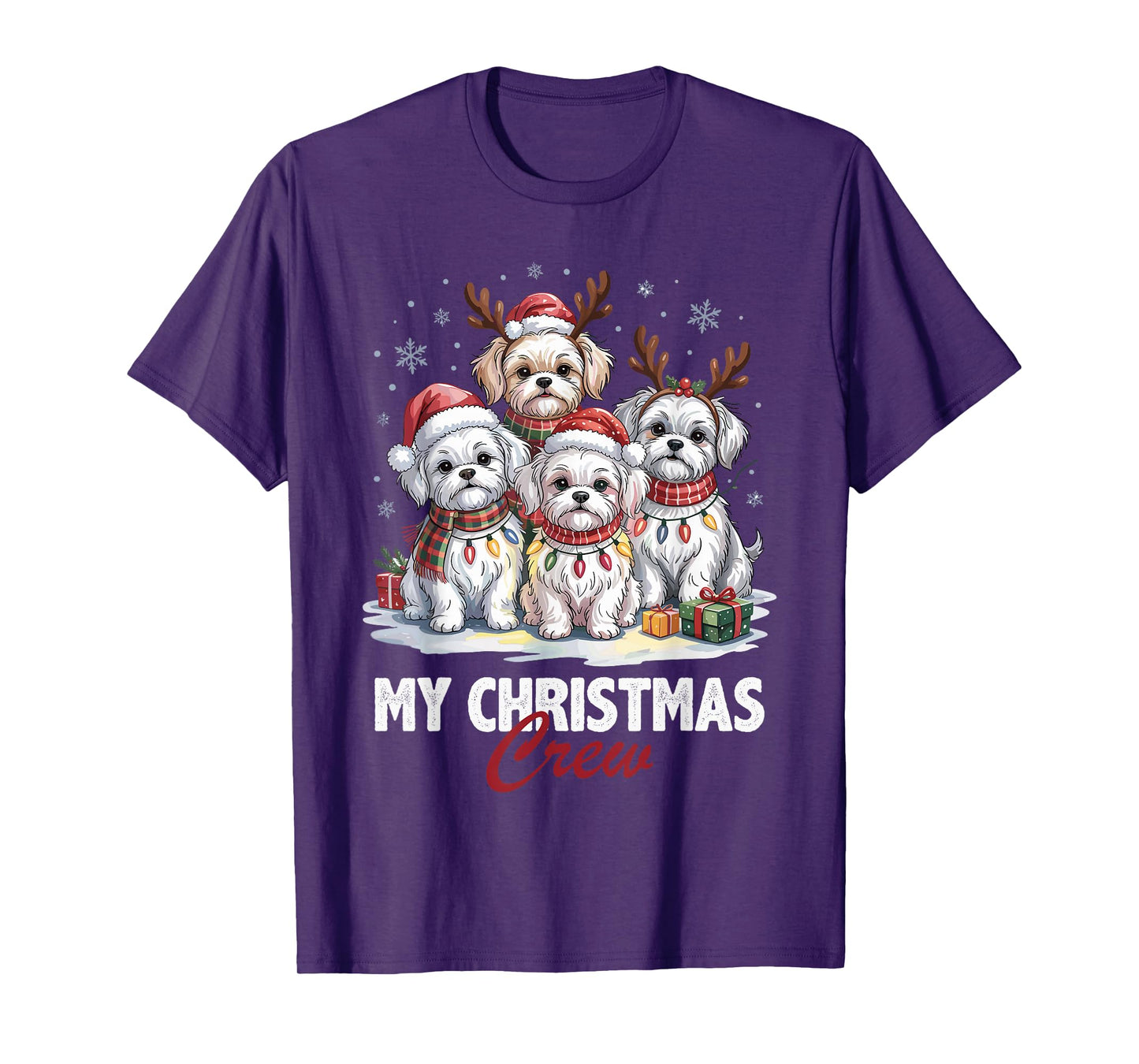 Maltese Christmas Crew Funny Dog Lovers Holiday Pajama T-Shirt