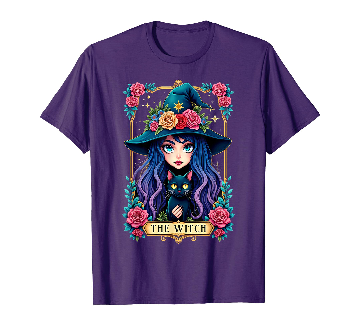Gothic Tarot Card The Witch with Black Cat T-Shirt
