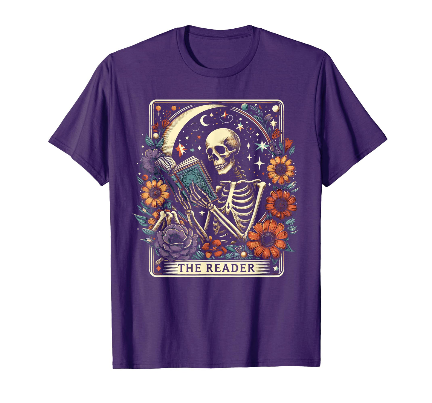The Reader Tarot Card Skeleton Reading Book Bookworm Bookish T-Shirt
