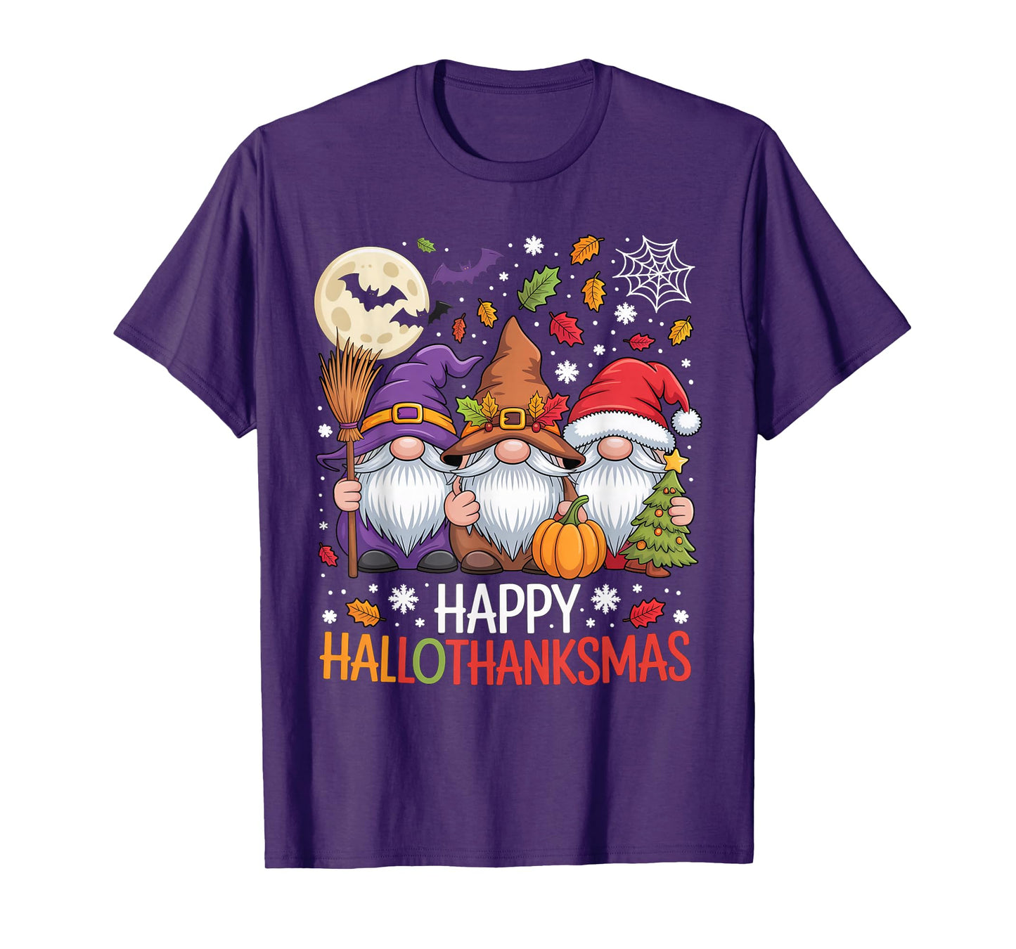 Happy Hallothanksmas Gnomes Lover Halloween Merry Christmas T-Shirt