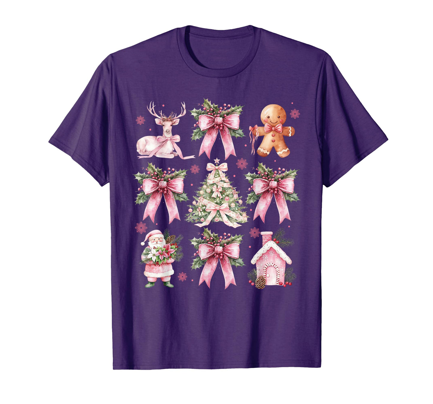 Coquette Bow Pink Christmas Tree Santa Gingerbread Xmas T-Shirt