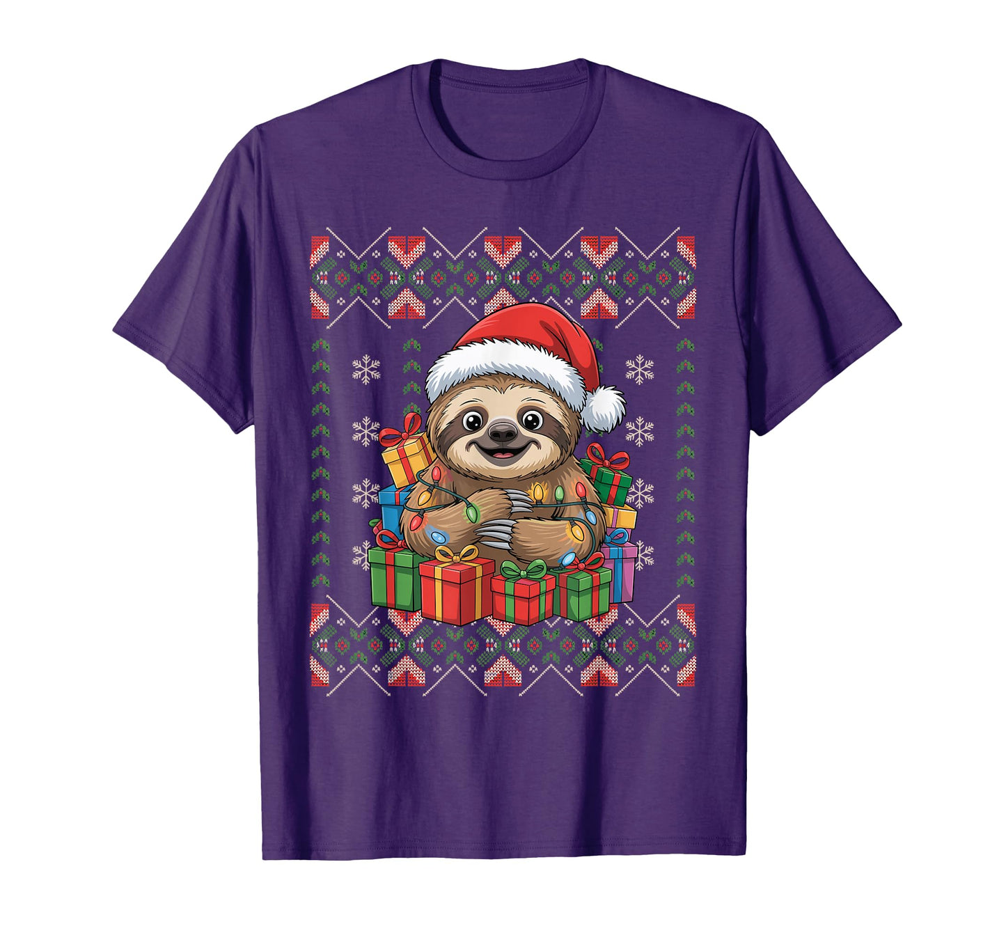 Santa Sloth Christmas Ugly Sweater Funny Holiday Pajamas T-Shirt