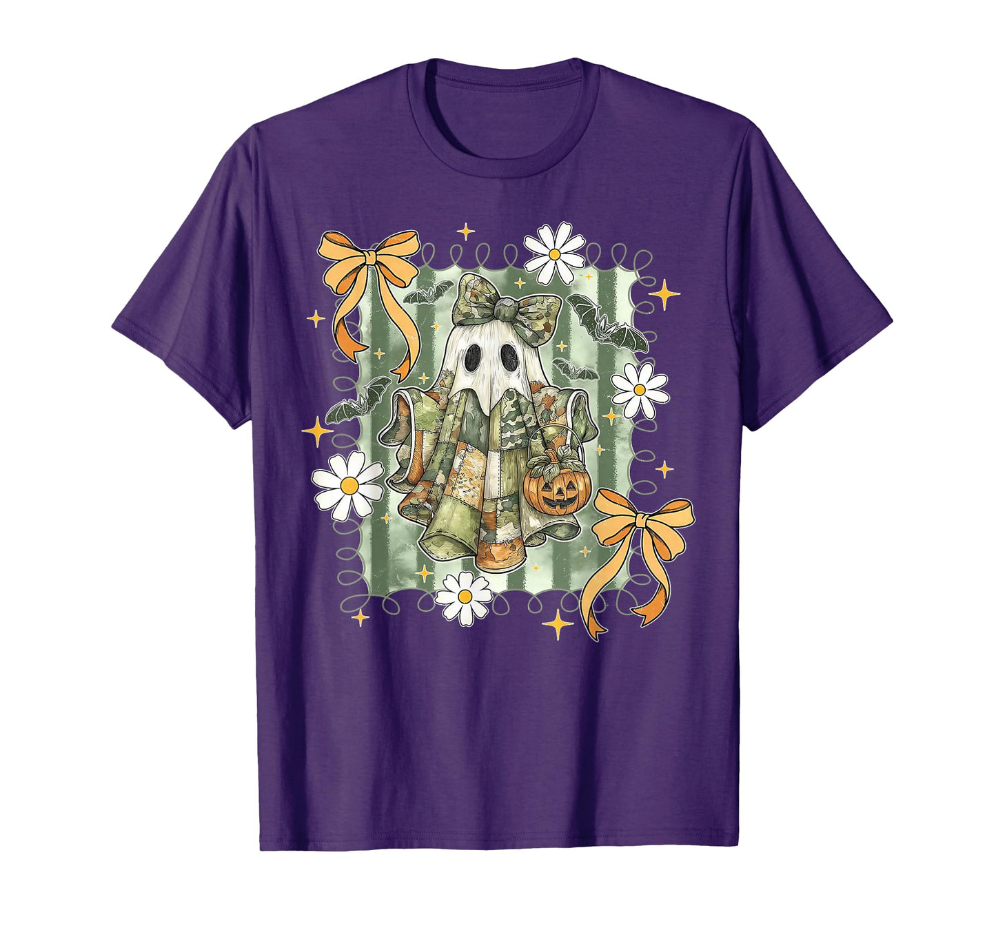 Hello Hunting Season, Coquette Bow Halloween Camo Ghost T-Shirt