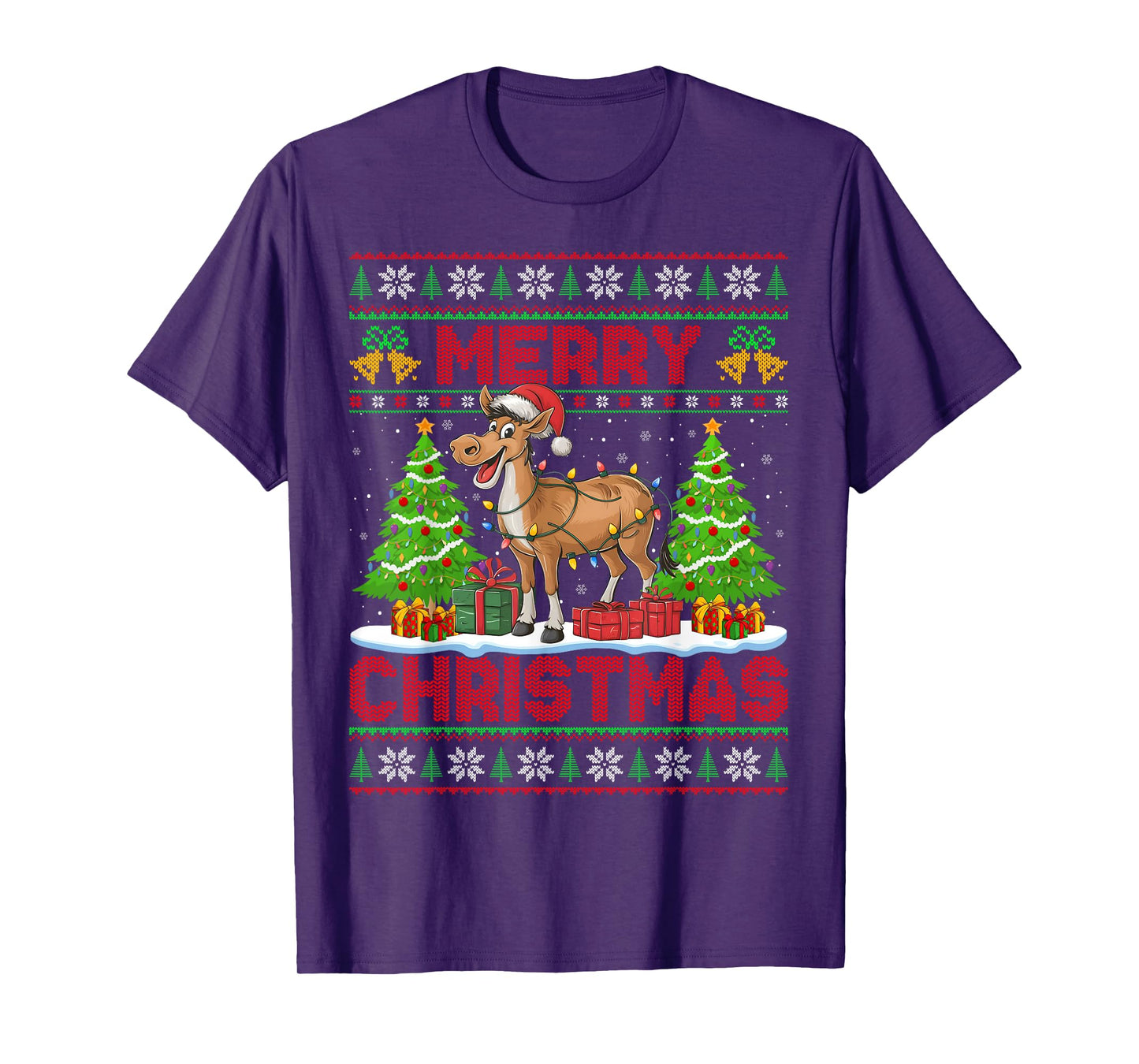 Mule Donkey Ugly Christmas Sweaters Funny Santa Lights Xmas T-Shirt