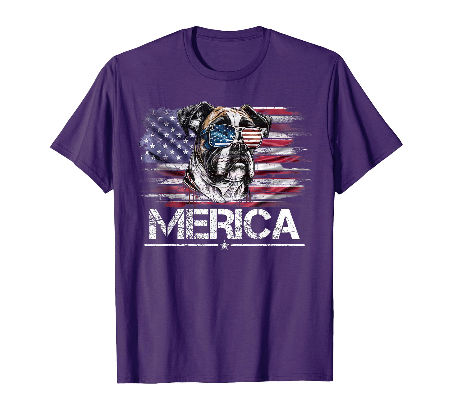 Vintage Boxer Dog, Merica Boxer Dog USA Flag Funny Women Kids Men T-Shirt