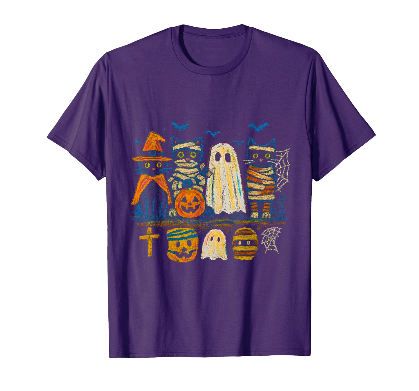 Halloween Cats Witch, Mummy, Ghost & Pumpkin Vintage T-Shirt