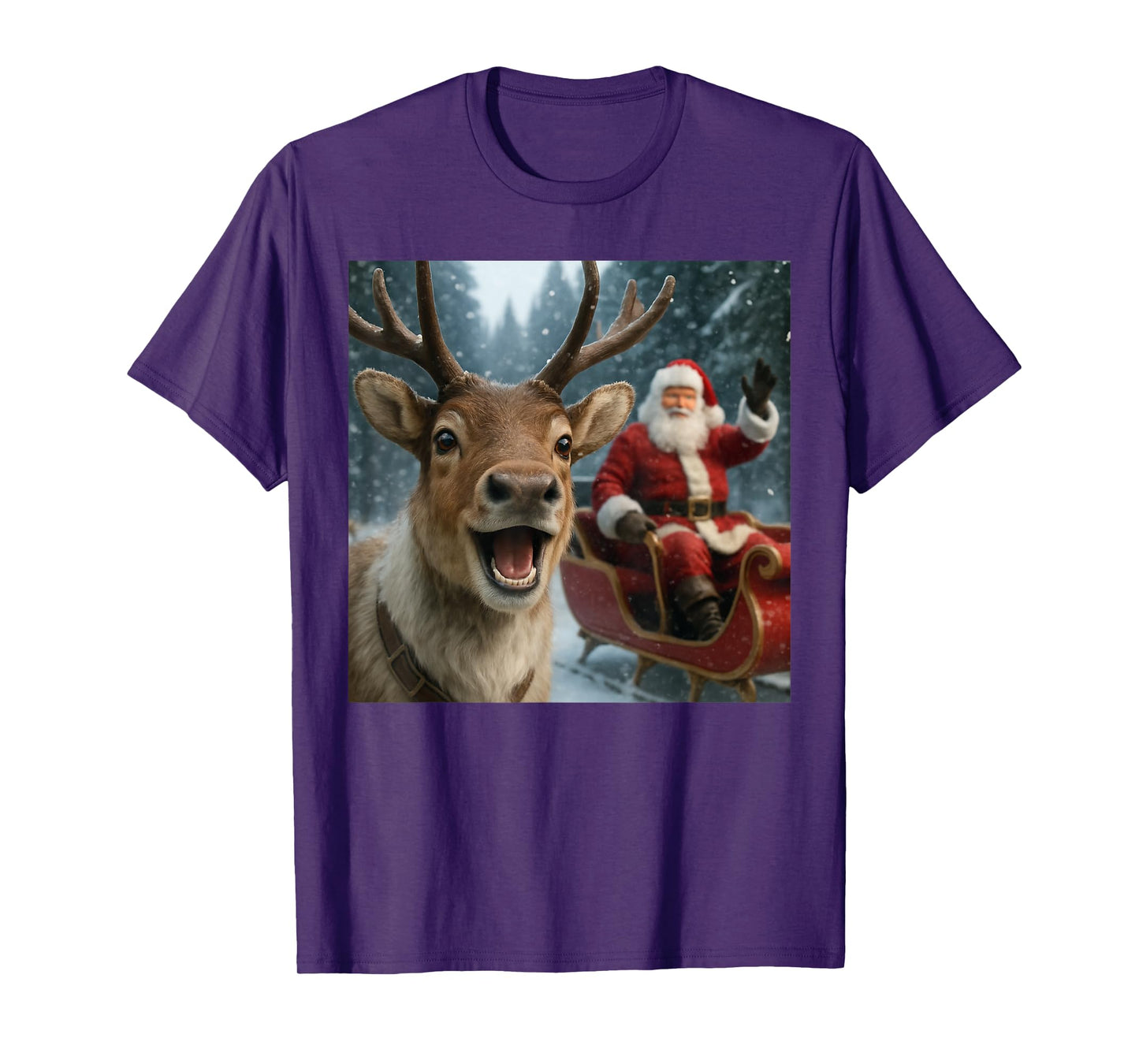 Funny Santa Claus in Sleigh with Reindeer Christmas Holiday T-Shirt