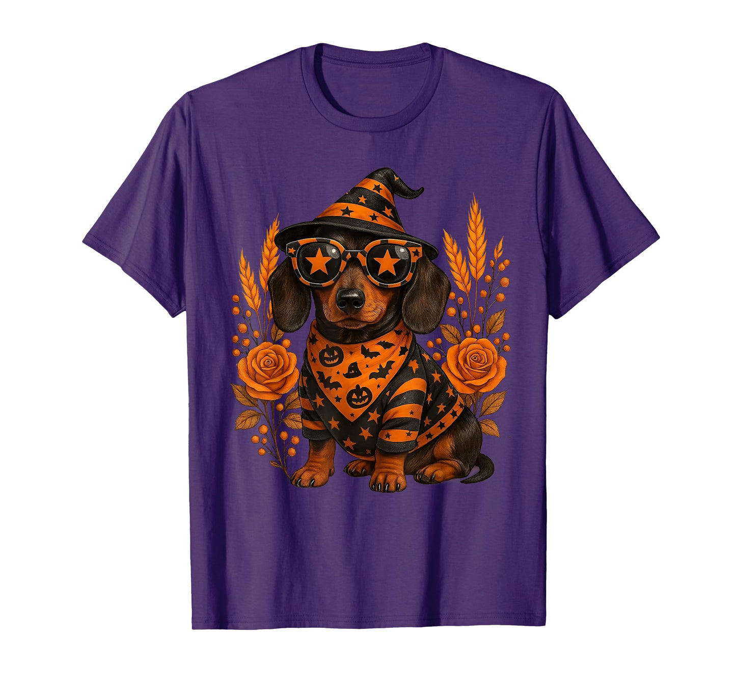 Funny Dachshund Halloween Weenie Wiener Dog Witch Floral T-Shirt