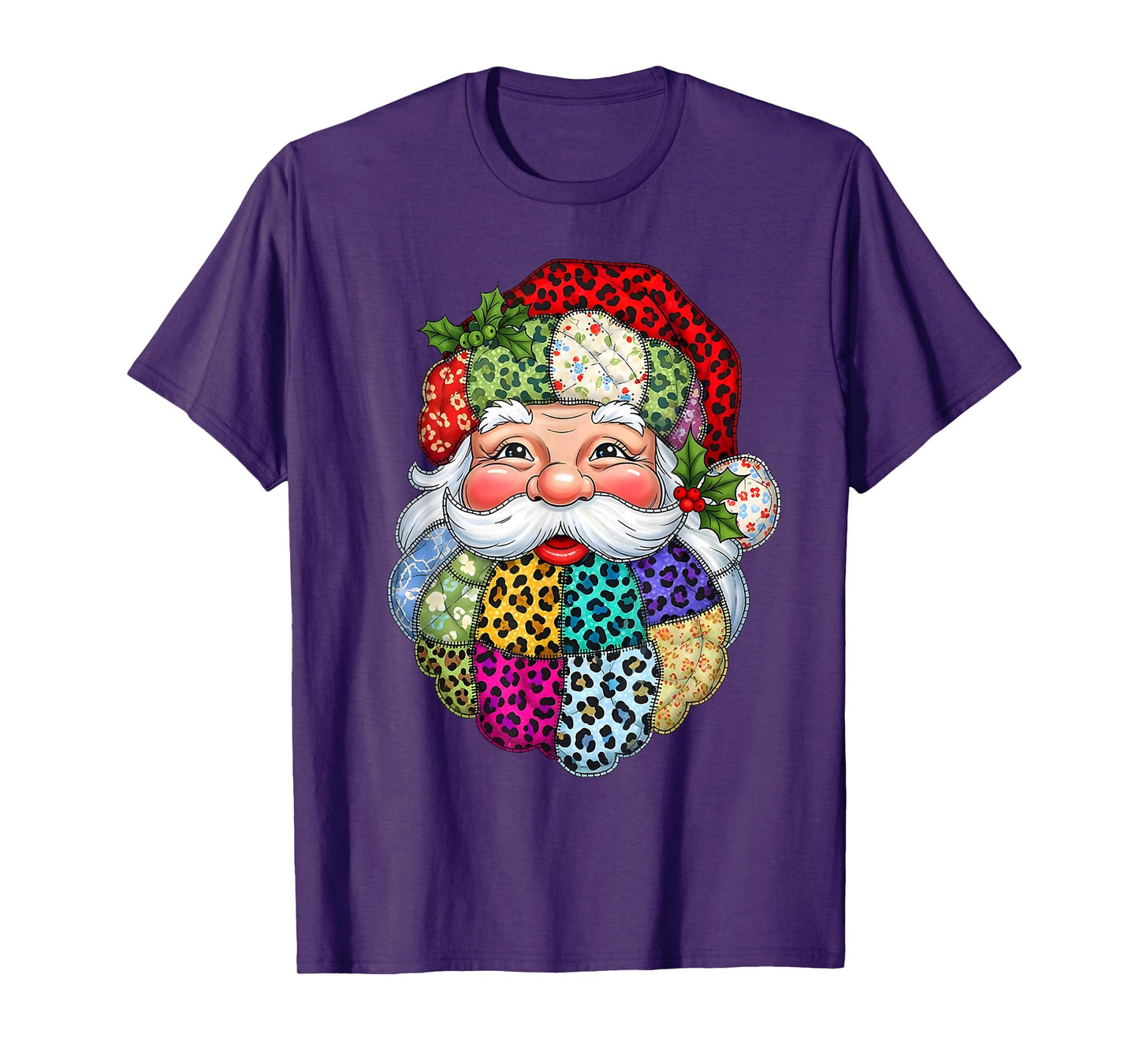Merry Christmas Patchwork Santa Claus Face X-mas Holiday T-Shirt