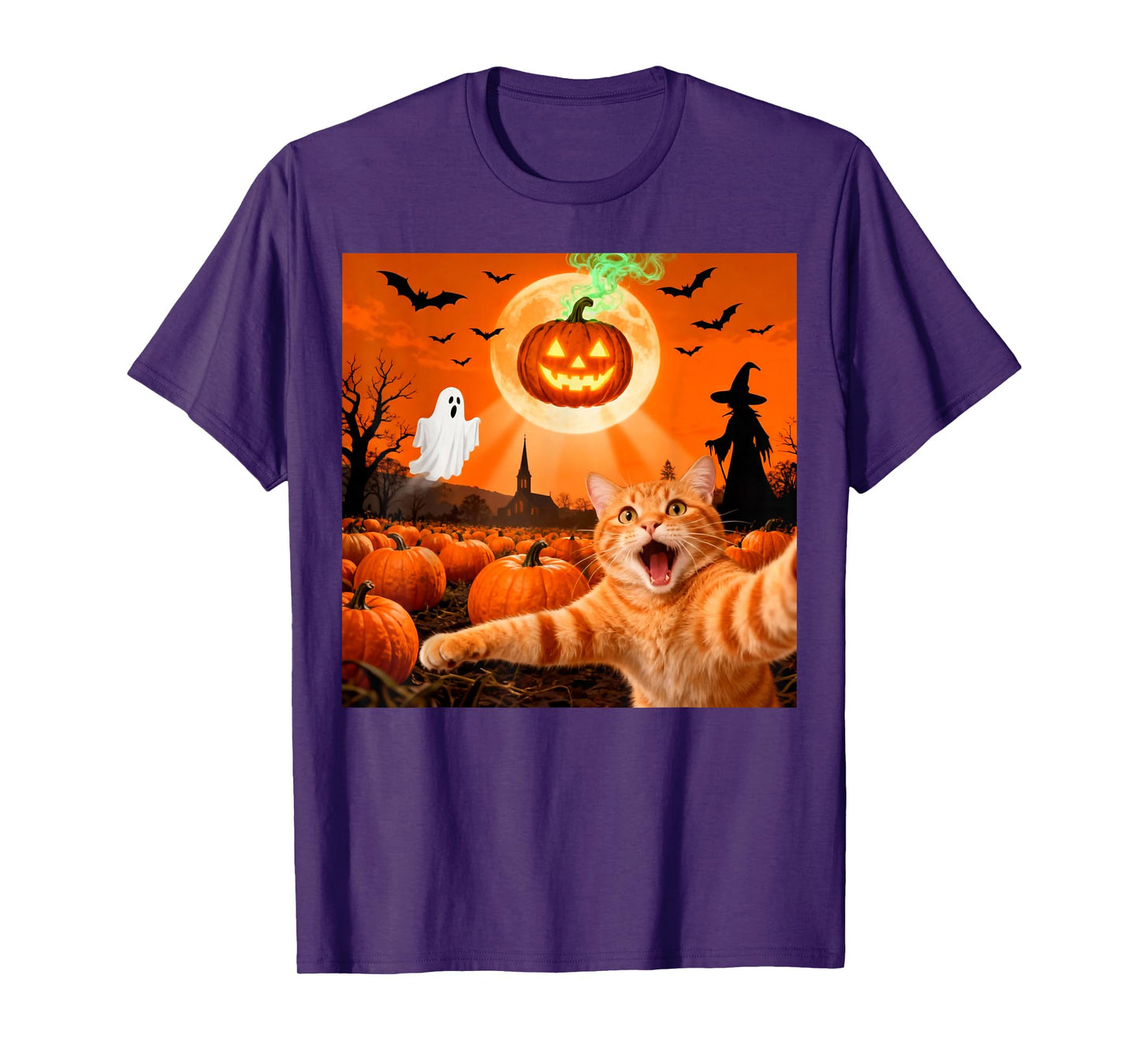 Funny Halloween Cat Selfie Pumpkin Ghost T-Shirt