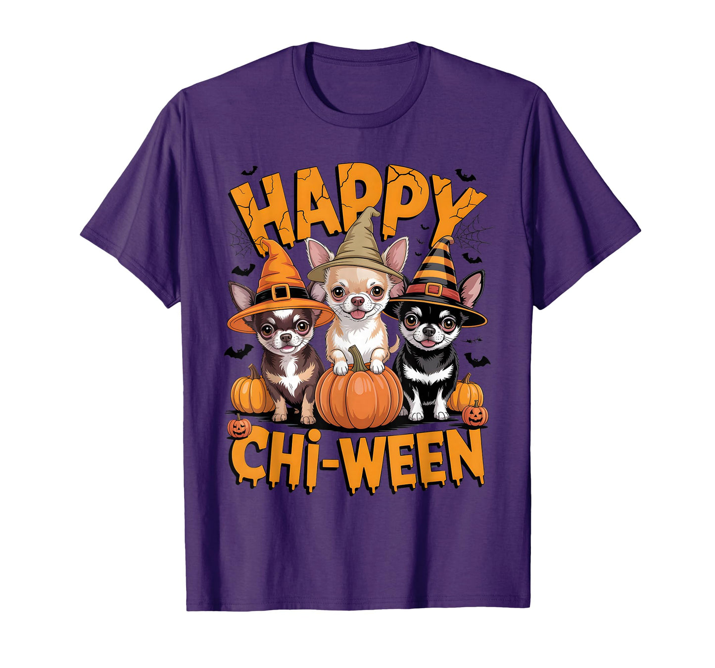 Happy Chi-Ween Chihuahua Dogs Funny Halloween Pumpkin Outfit T-Shirt