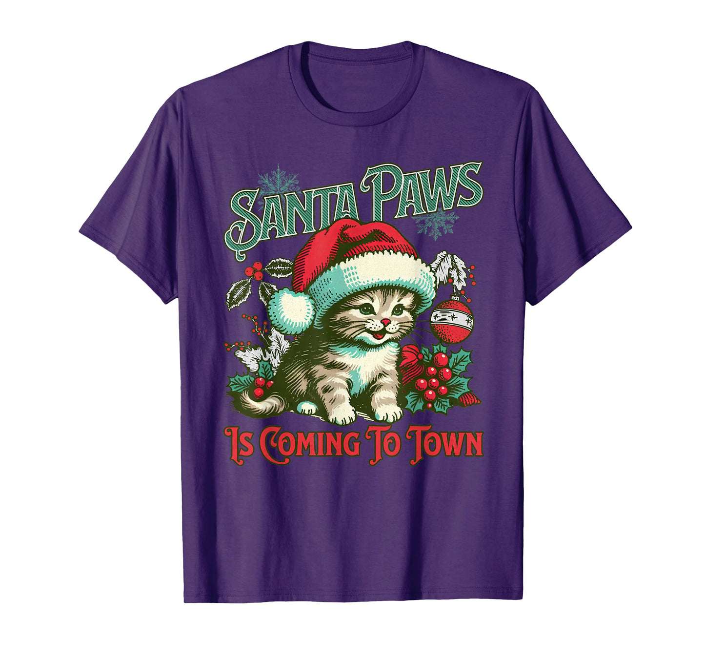 Santa Paws is Coming to Town Funny Cat Christmas Santa Claus T-Shirt