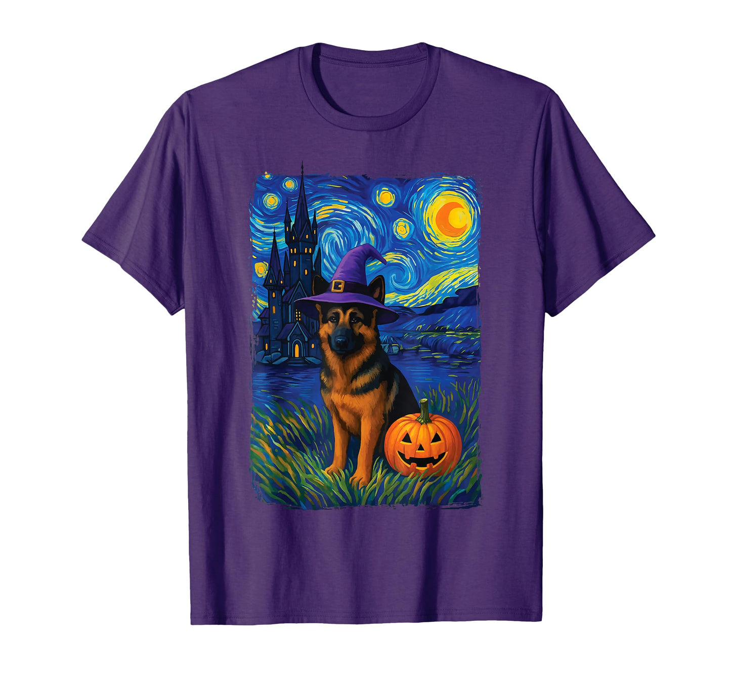 German Shepherd Starry Night Halloween T-Shirt