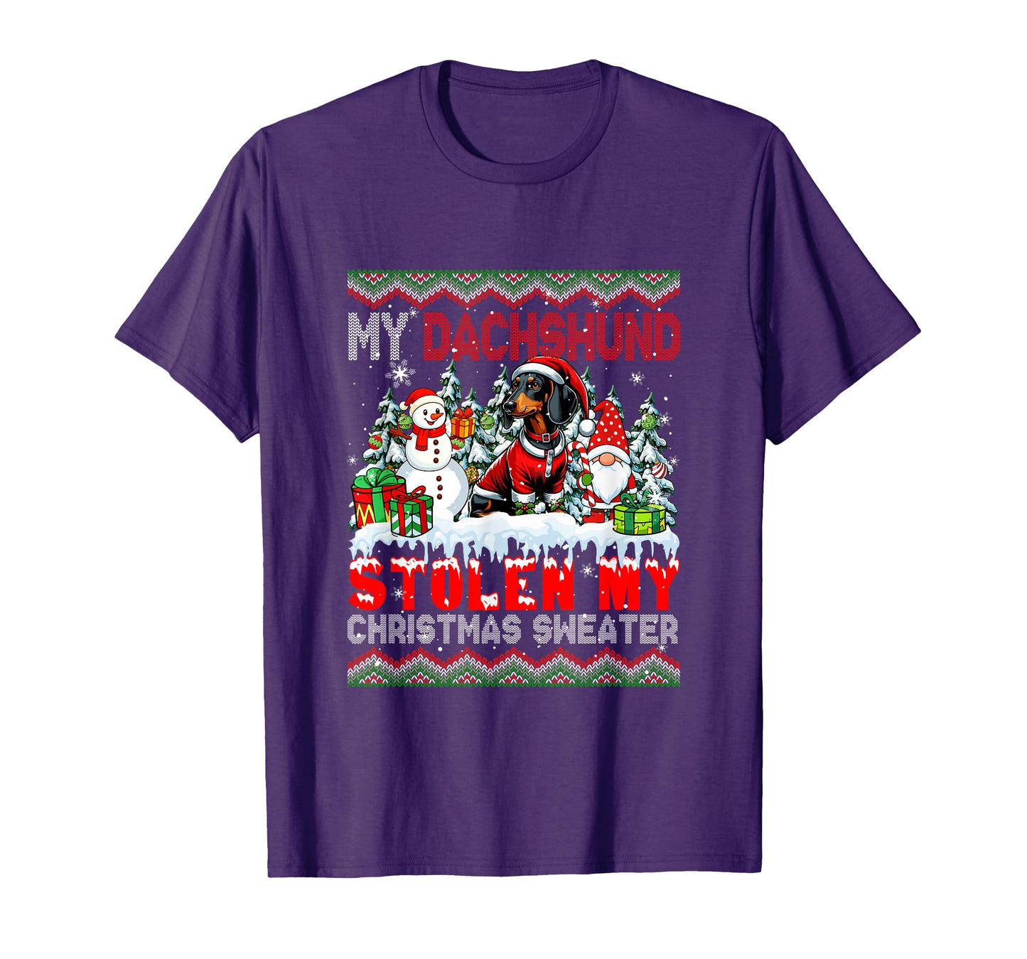 My Dachshund Stolen My Christmas Sweater Santa Dog Gnome T-Shirt