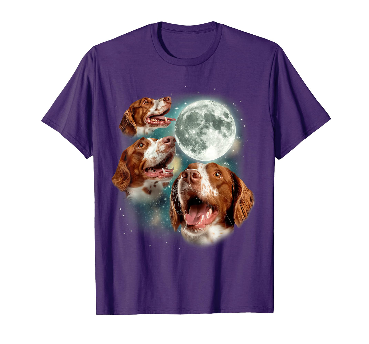 Three Brittany Spaniel Moon | 3 Spaniels Howling At Moon Dog T-Shirt for Men Women