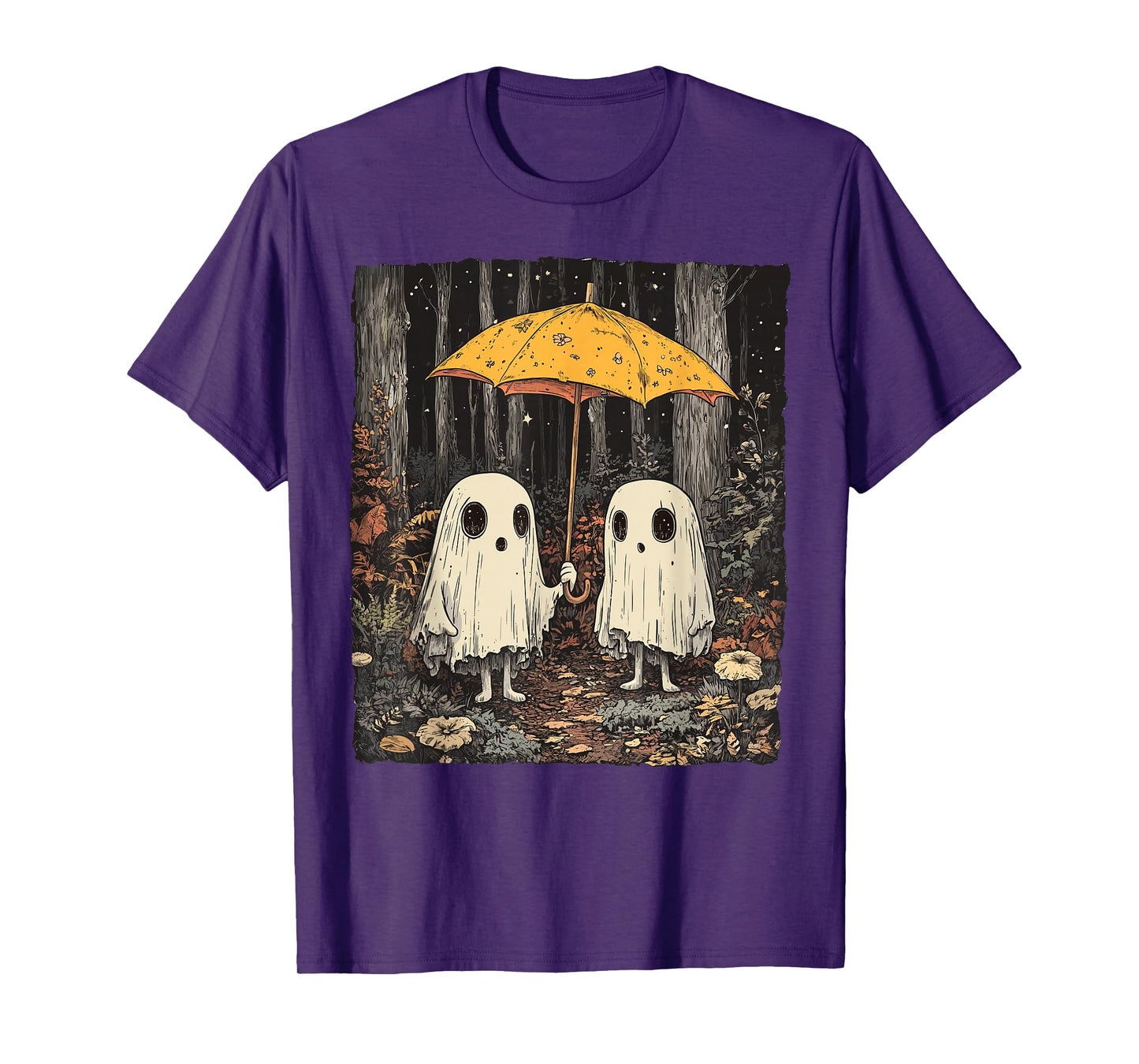 Vintage Floral Ghost Halloween Ghost in the Forest Gothic T-Shirt