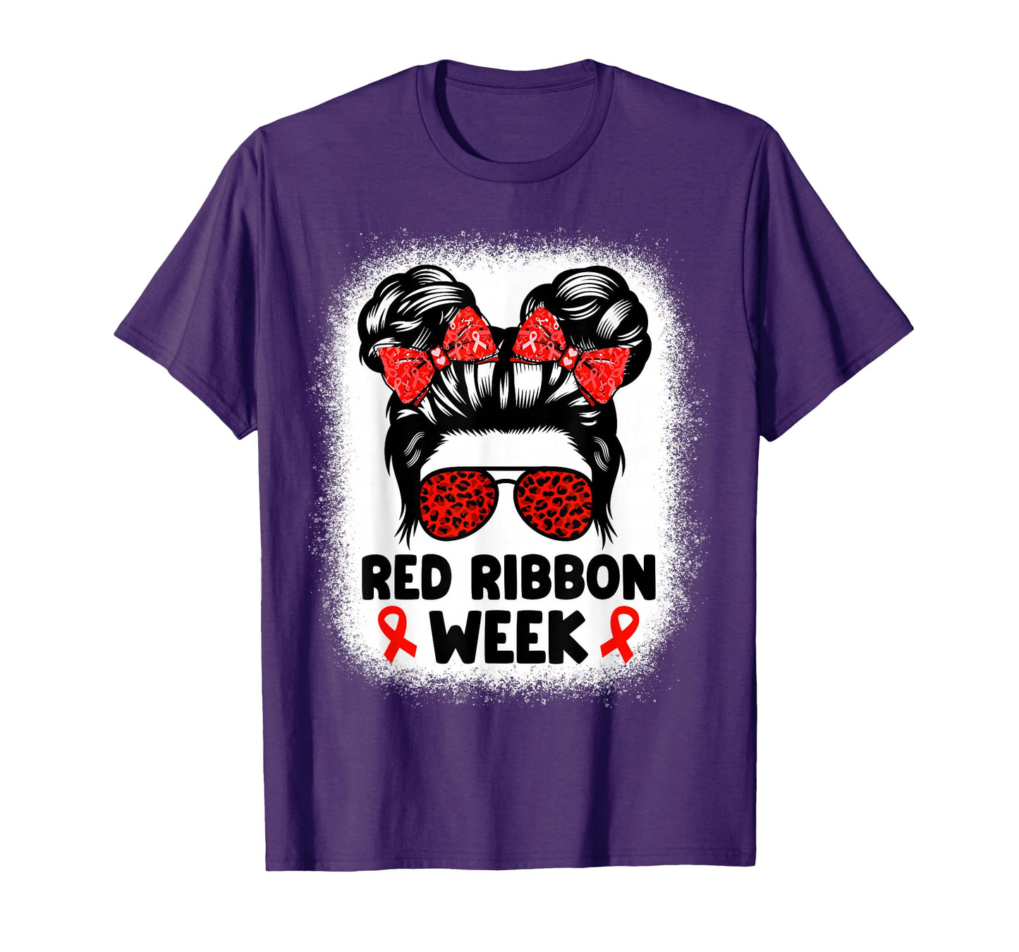 Red Ribbon Week Women Messy Bun Red Ribbon Week Awareness T-Shirt