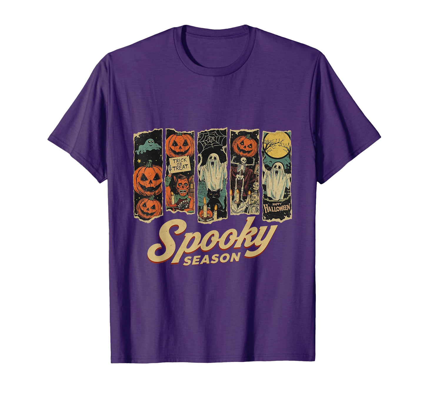 Spooky Season Haunted Street Halloween Night Scene T-Shirt