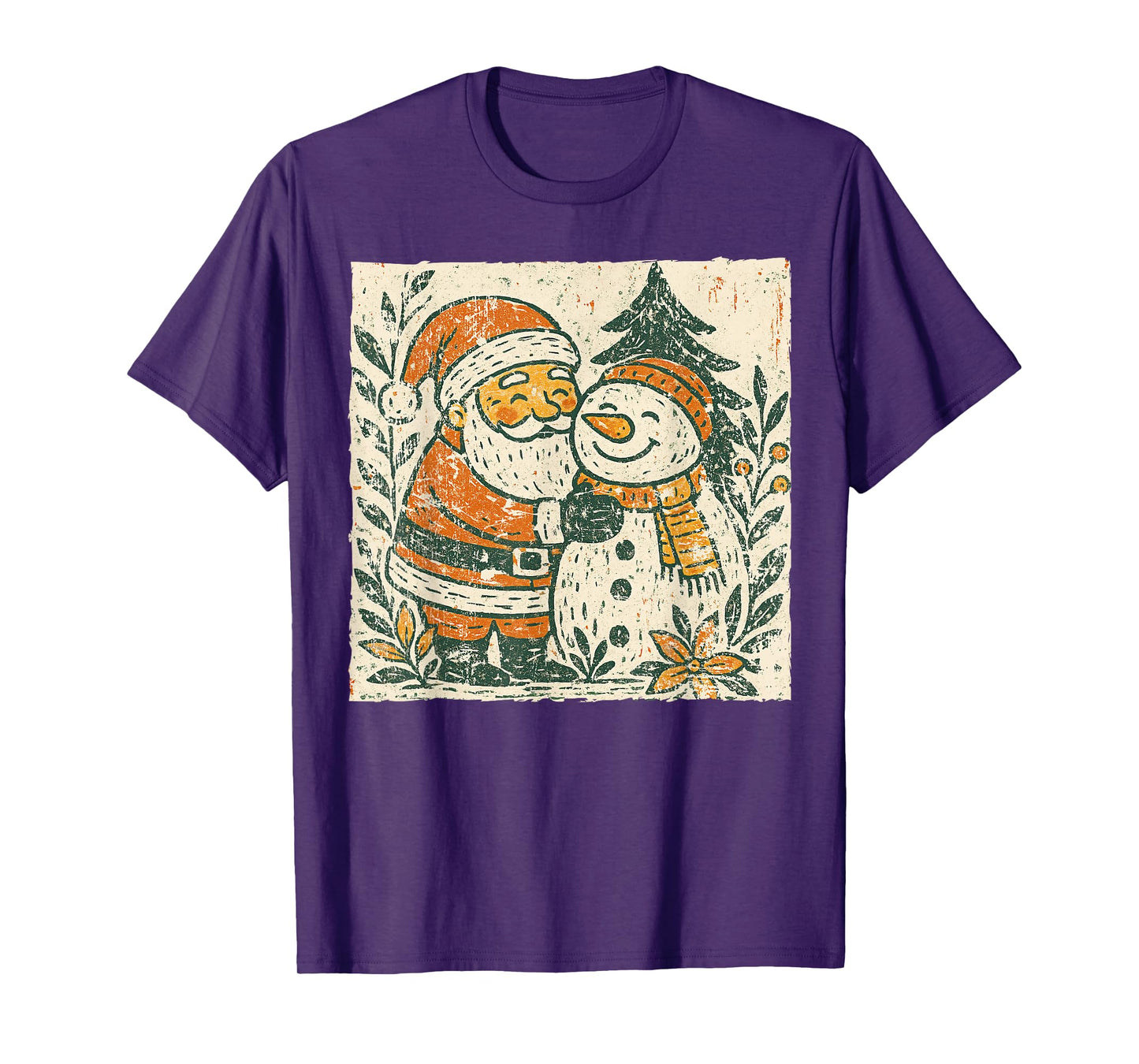 Merry Christmas Xmas Vibes Holiday Vintage Santa & Snowman T-Shirt