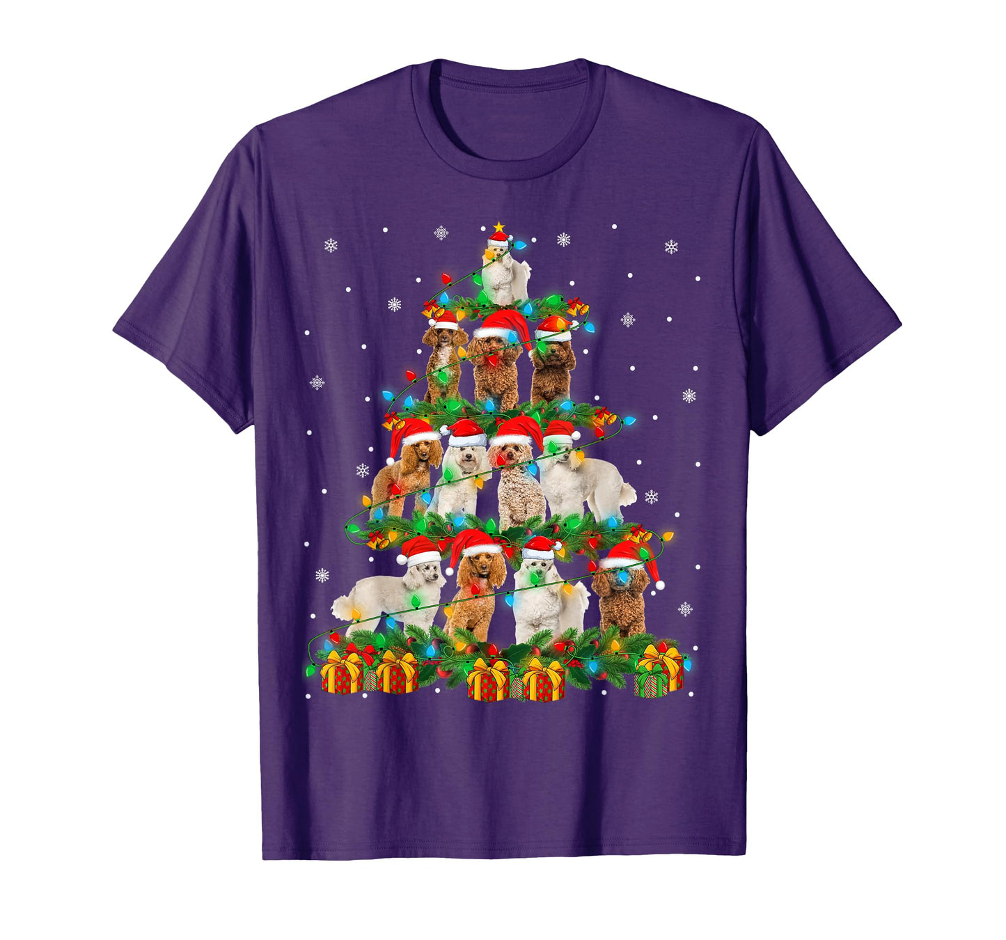 Poodle Dog Christmas Tree Lights Holiday Santa Poodle Xmas T-Shirt