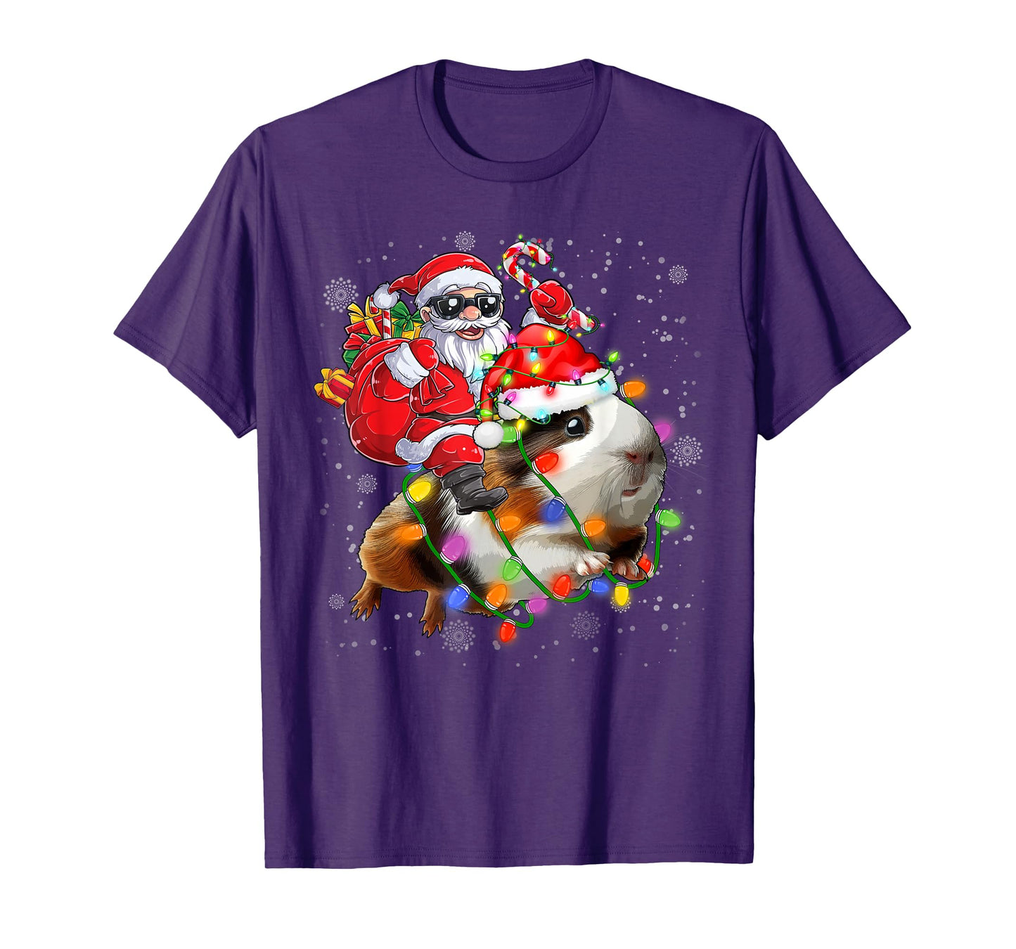 Funny Guinea Pig Christmas Santa Hat Xmas Lights T-Shirt