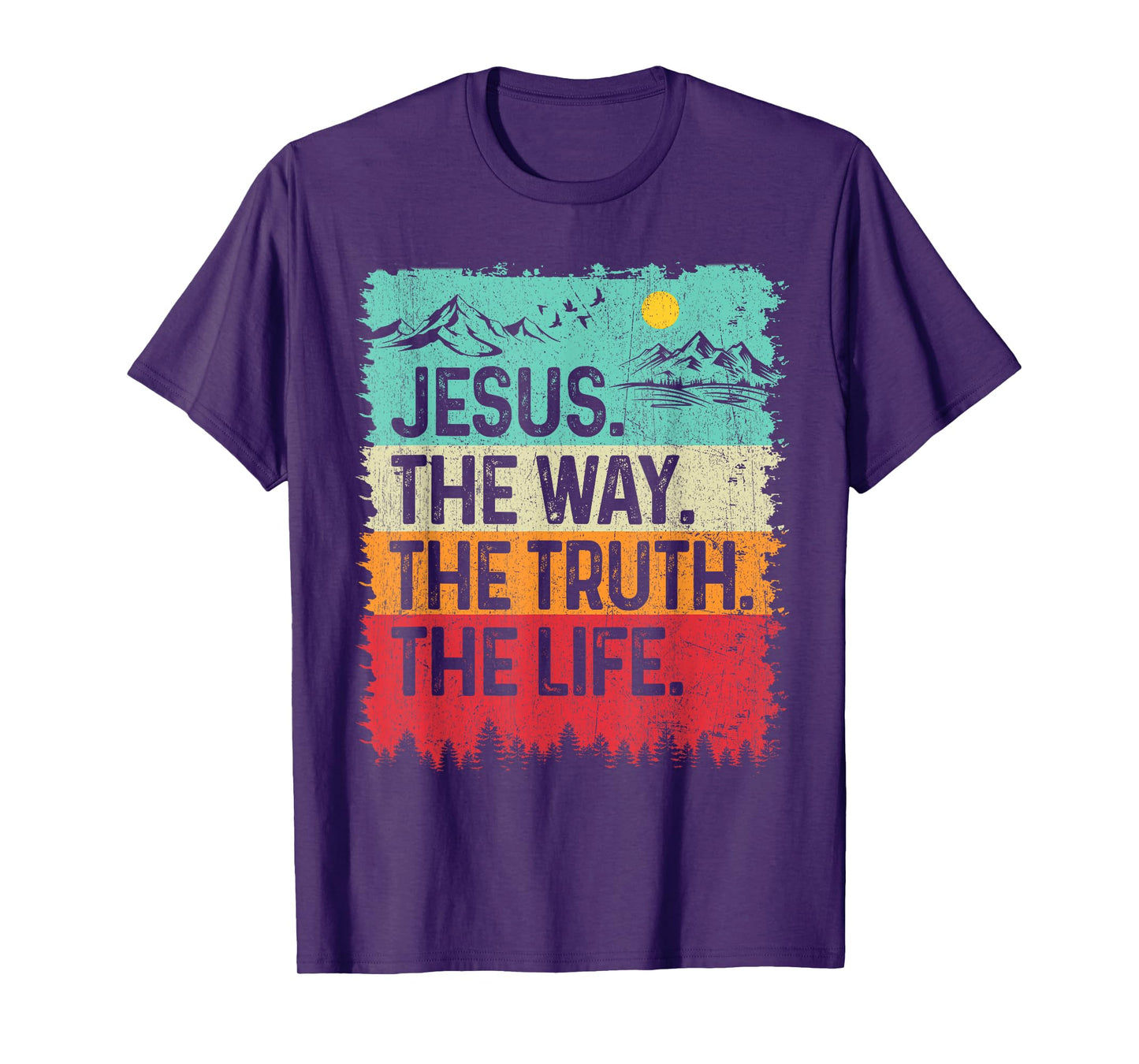 Jesus The Way Truth Life Retro Mountain Christian Bible T-Shirt