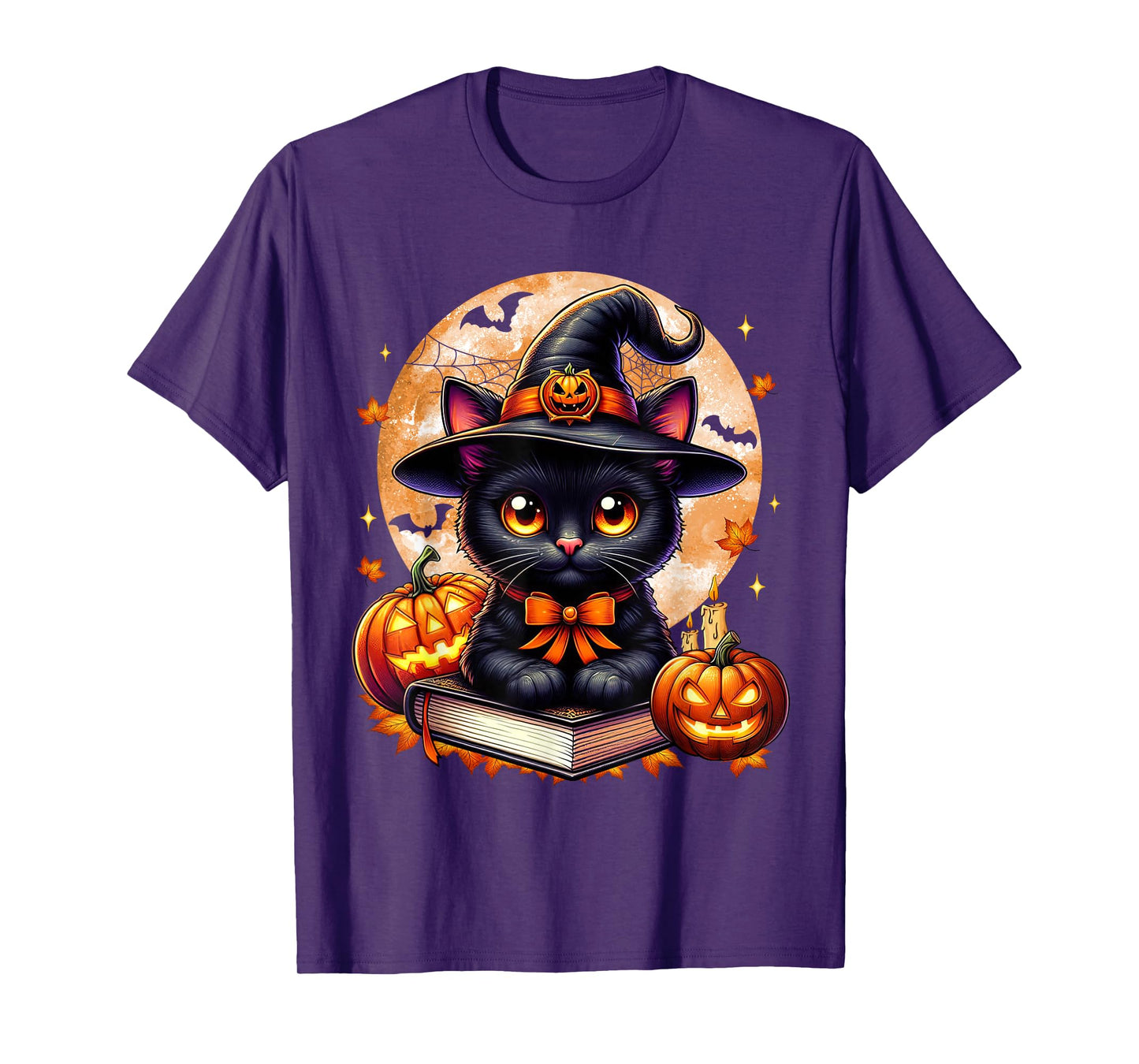 Retro Black Cat Halloween Pumpkin Costume for Women Men Kids T-Shirt