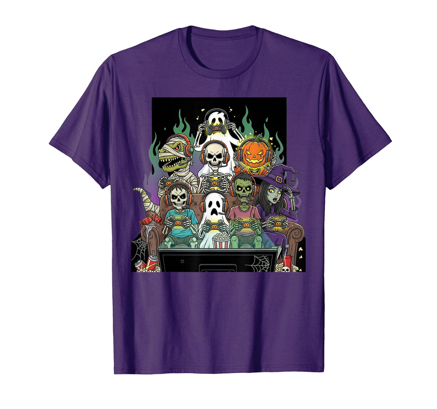 Halloween Boys Kids Gamer Dinosaur Skeleton Ghost Witch T-Shirt