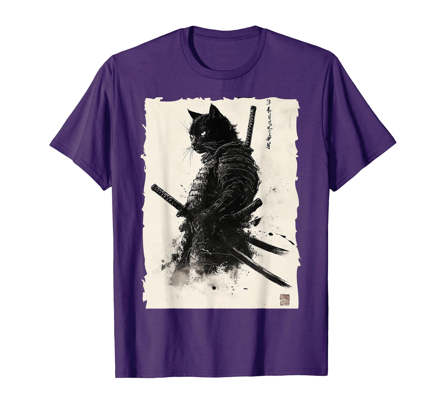 Black cat Vintage Japanese Samurai Cat Retro Ukiyo-e Artwork T-Shirt