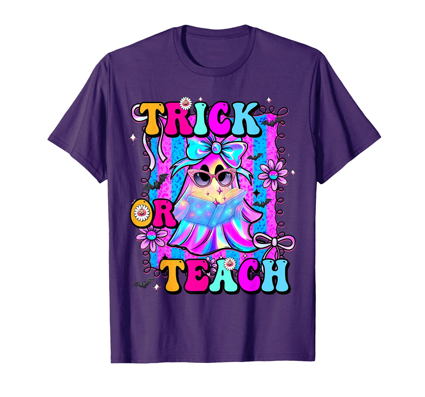Trick Or Teach Groovy Teacher Retro Ghost Halloween Costume T-Shirt