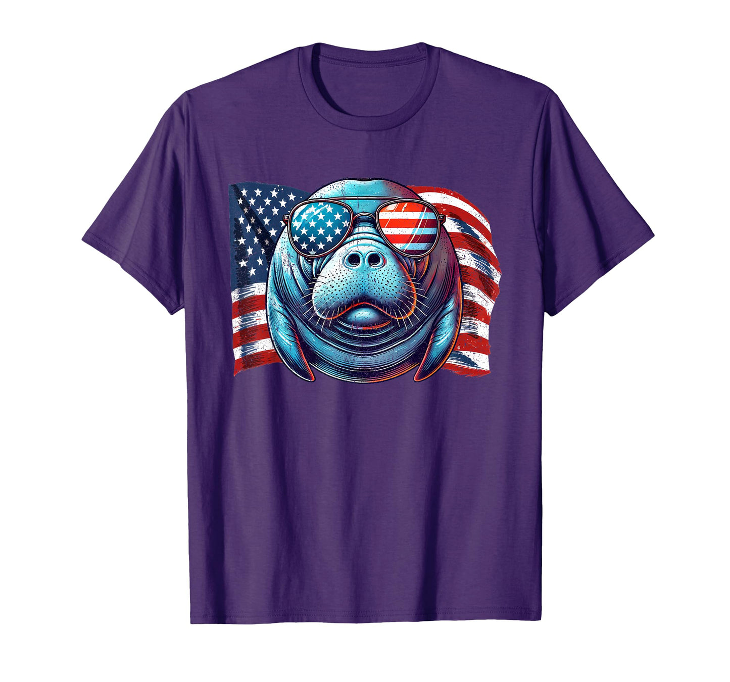 Vintage Manatee USA Flag Animals Lovers Patriotic Sunglasses T-Shirt