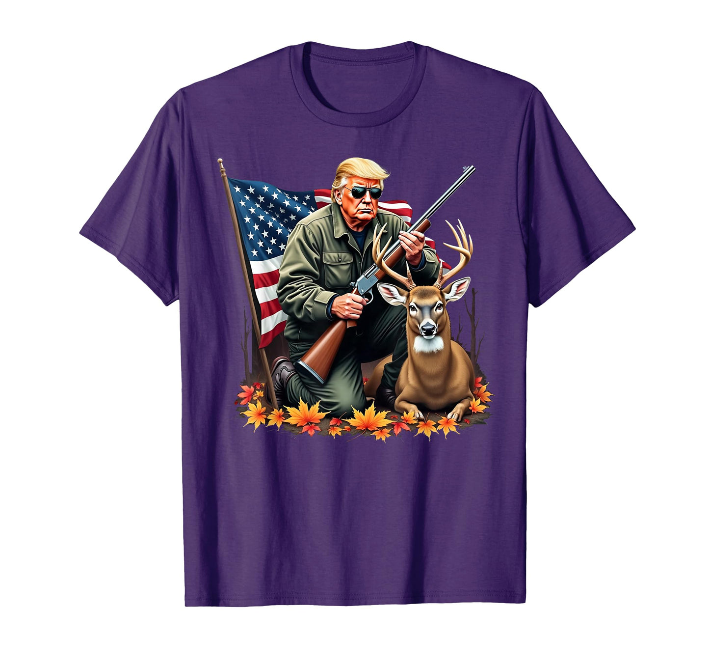 Hunting Deer Season Vintage Trump USA Flag Camouflage T-Shirt