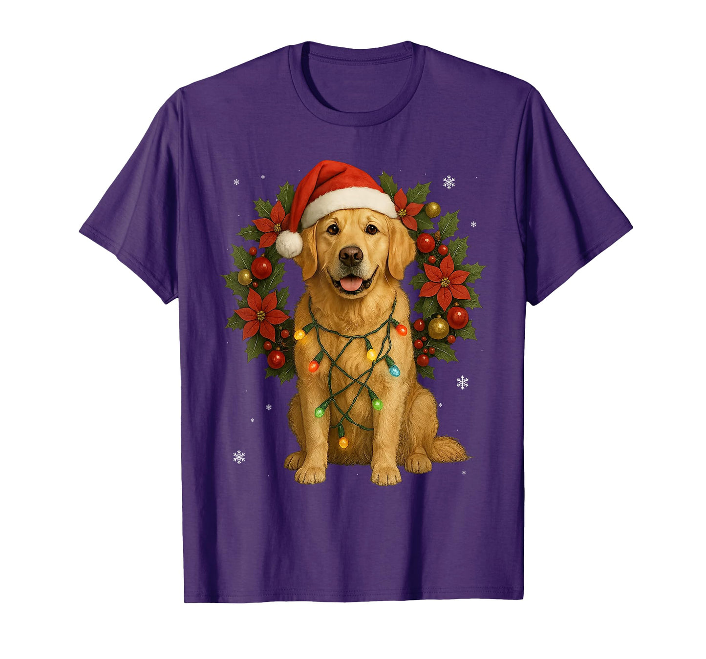 Golden Retriever Christmas Dog Festive Wreath Xmas T-Shirt