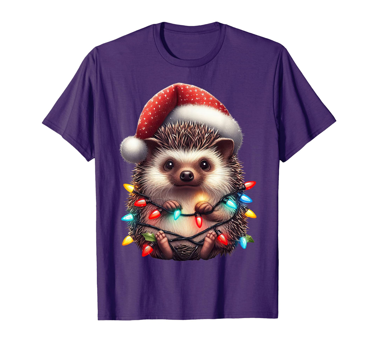 Hedgehog Christmas Lights Funny Santa Hat Merry Xmas T-Shirt