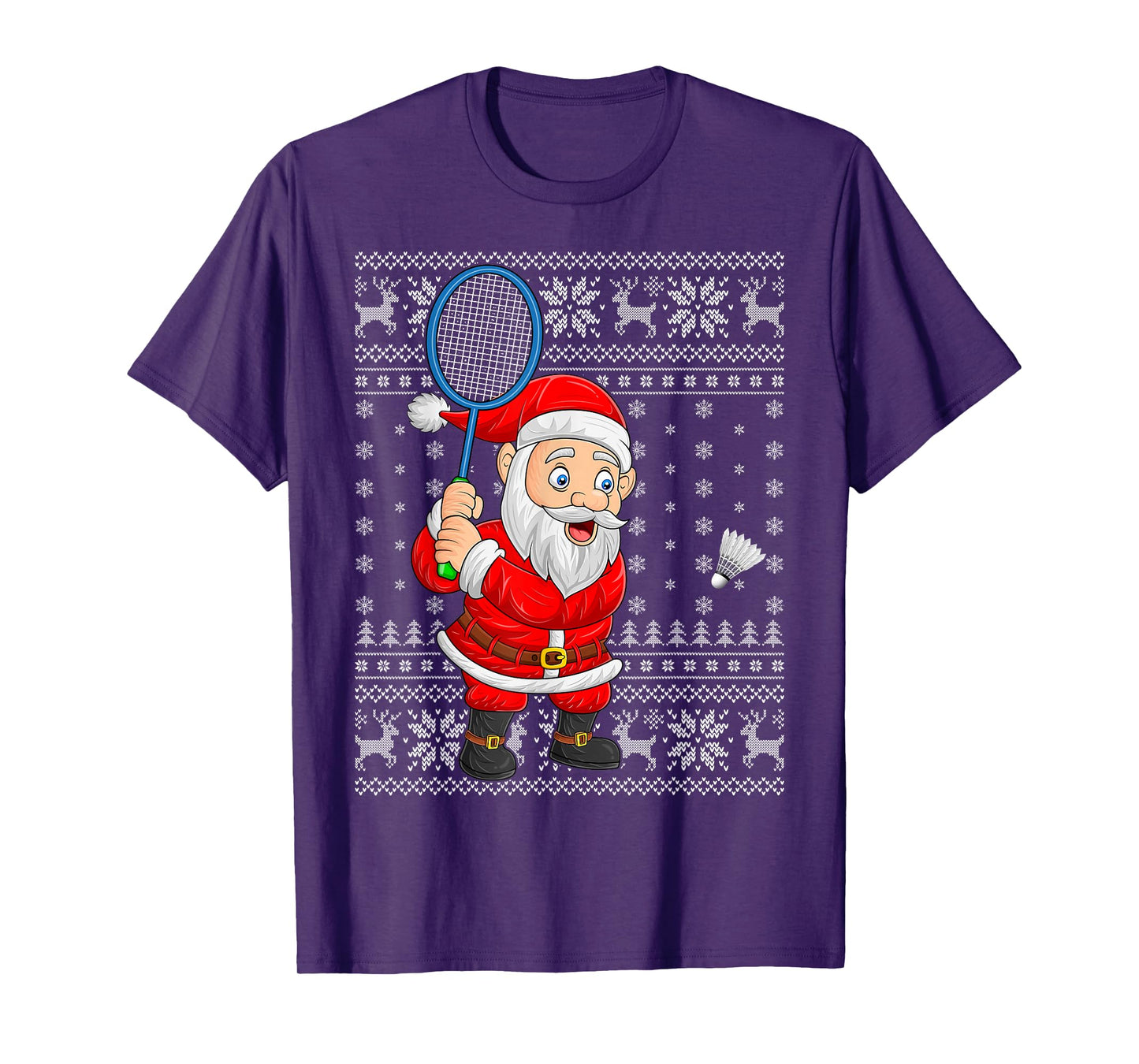 Funny Santa Playing Badminton Ugly Christmas Sweaters Xmas T-Shirt