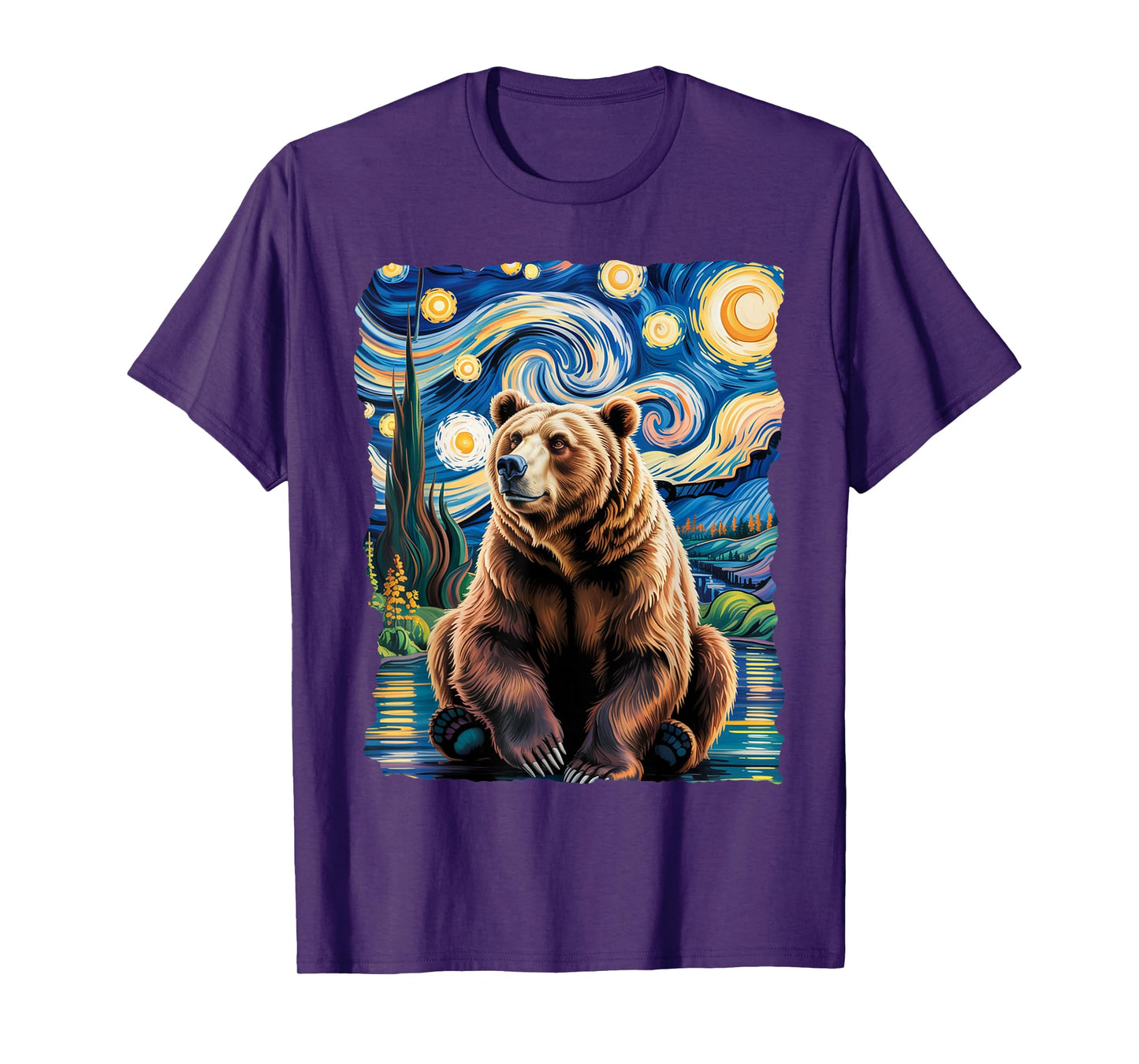 Fat Bear Week Van Gogh Style Starry Night Grizzly Bear T-Shirt